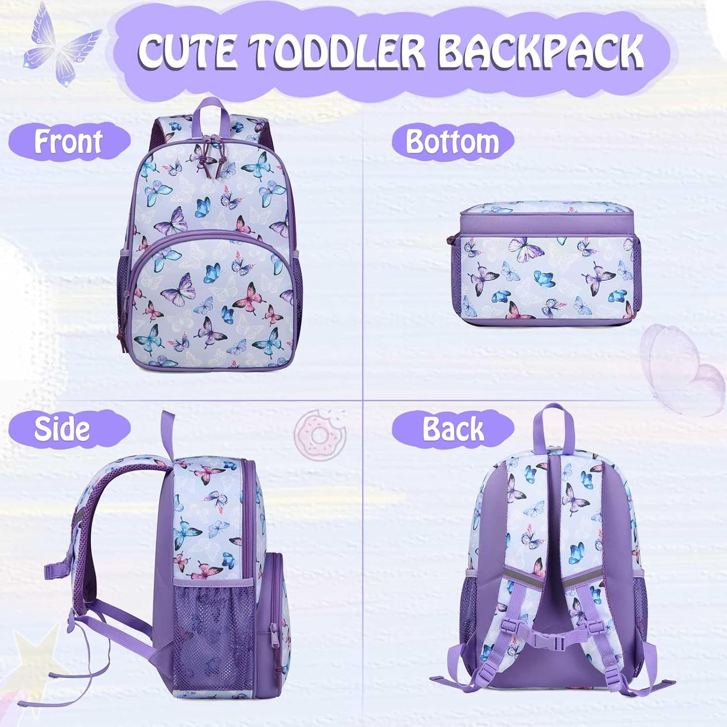 Toddler Backpack, Kasqo Lightweight Kids Backpack Schoolbag Preschool Kindergarten Bookbag for Little Boys and Girls with Reflective Stripe, Age 3-6 Years Old image number 3