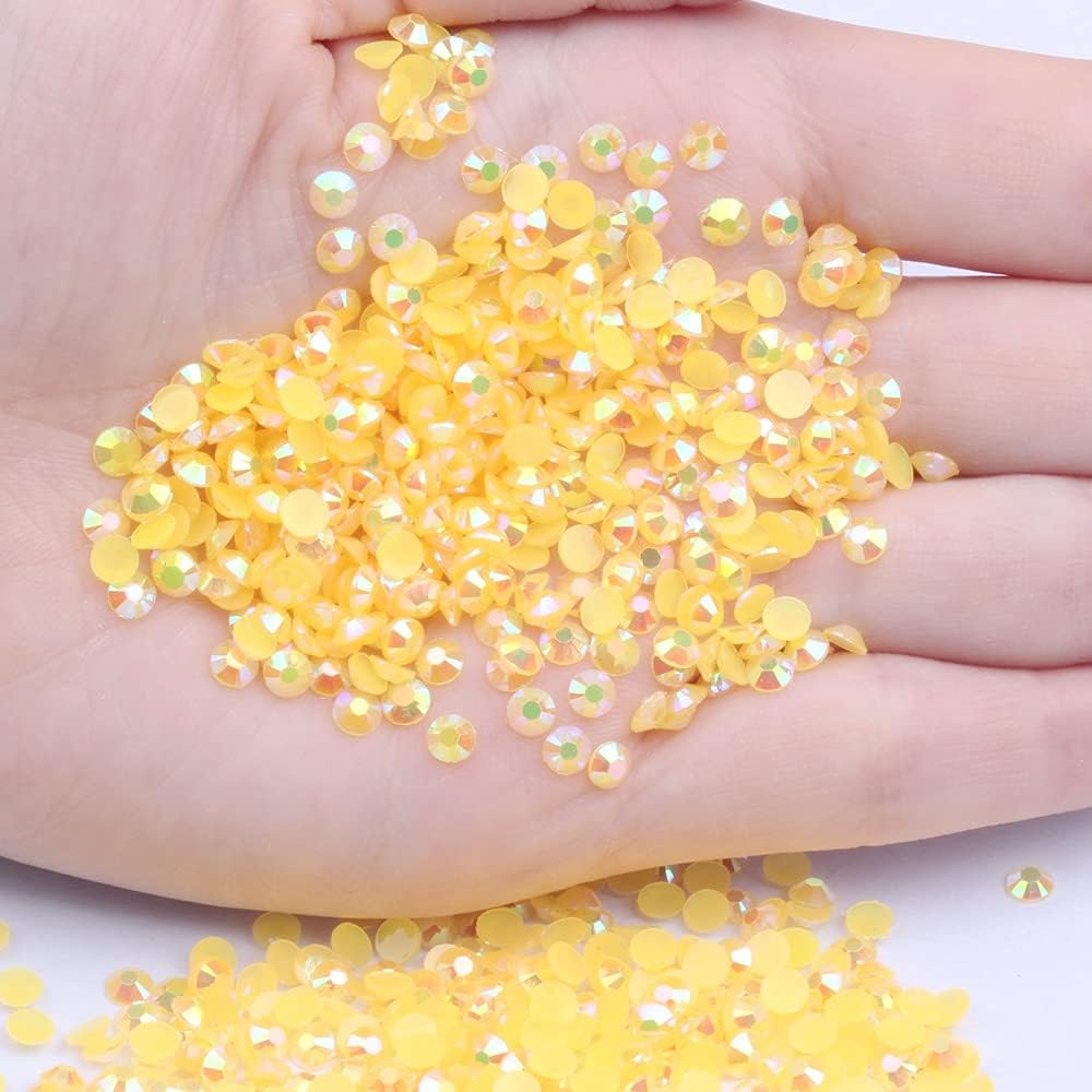 Mixed 1000Pcs 2-6Mm Gold Yellow AB Resin AB Rhinestones 3D Non Hotfix Glitter round Flatback Nail Stones DIY Nail Art Decoration (07 Gold Yellow AB)