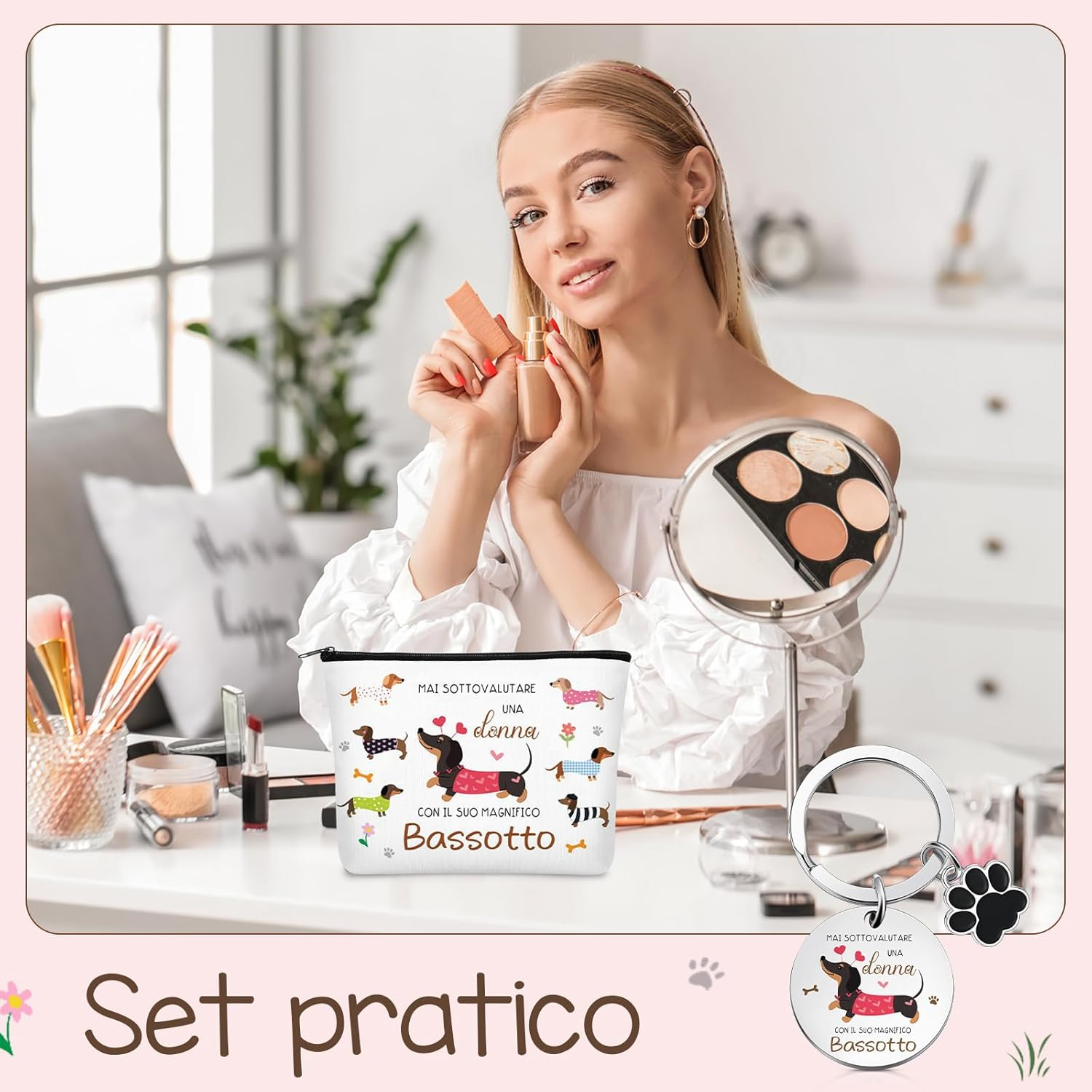 Xuniea Dachshund Gift Set for Women Cosmetic Bag with Zip by Dachshund Multifunctional Large Capacity Keyring Ideal for Travel Birthday Christmas Girlfriend image number 1