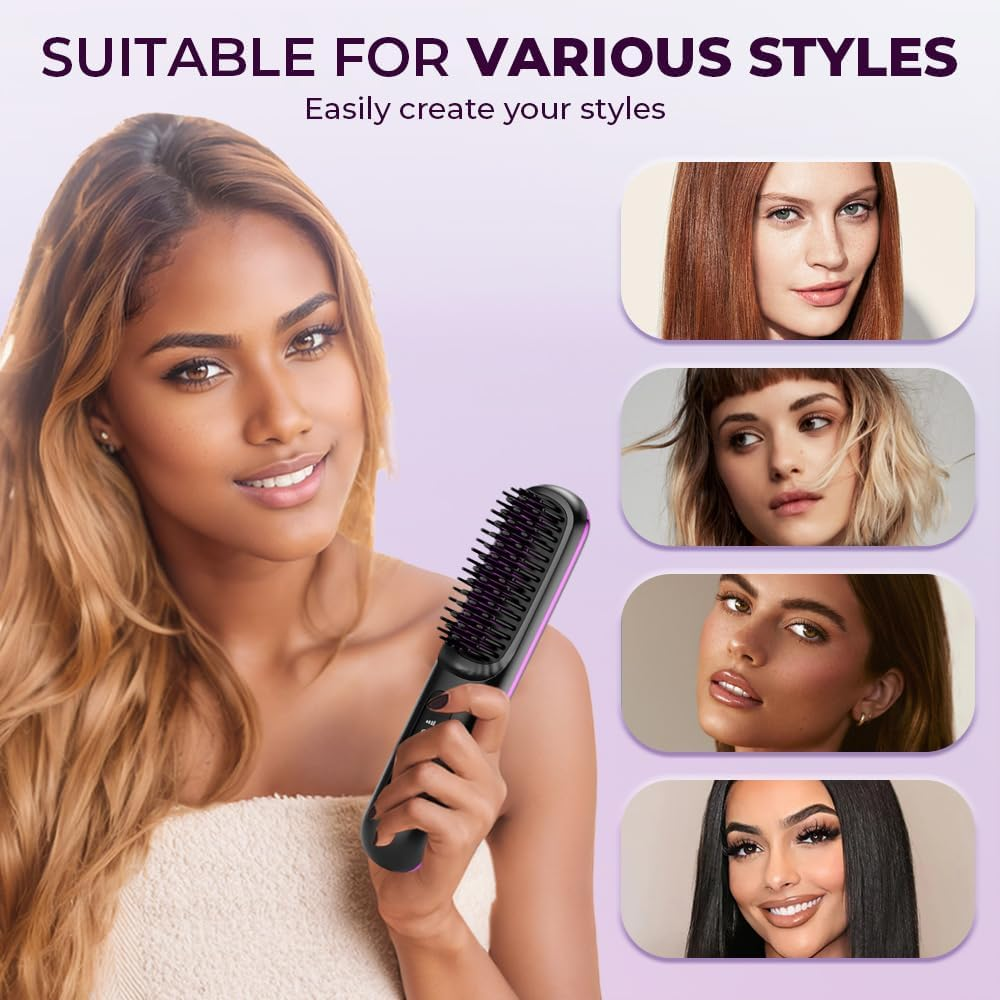 2026 Upgraded Cordless Hair Straightener Brush, Fast Heating Portable Hair Straightener Comb for Women Travel Essentials 3 Adjustable Temperature image number 1
