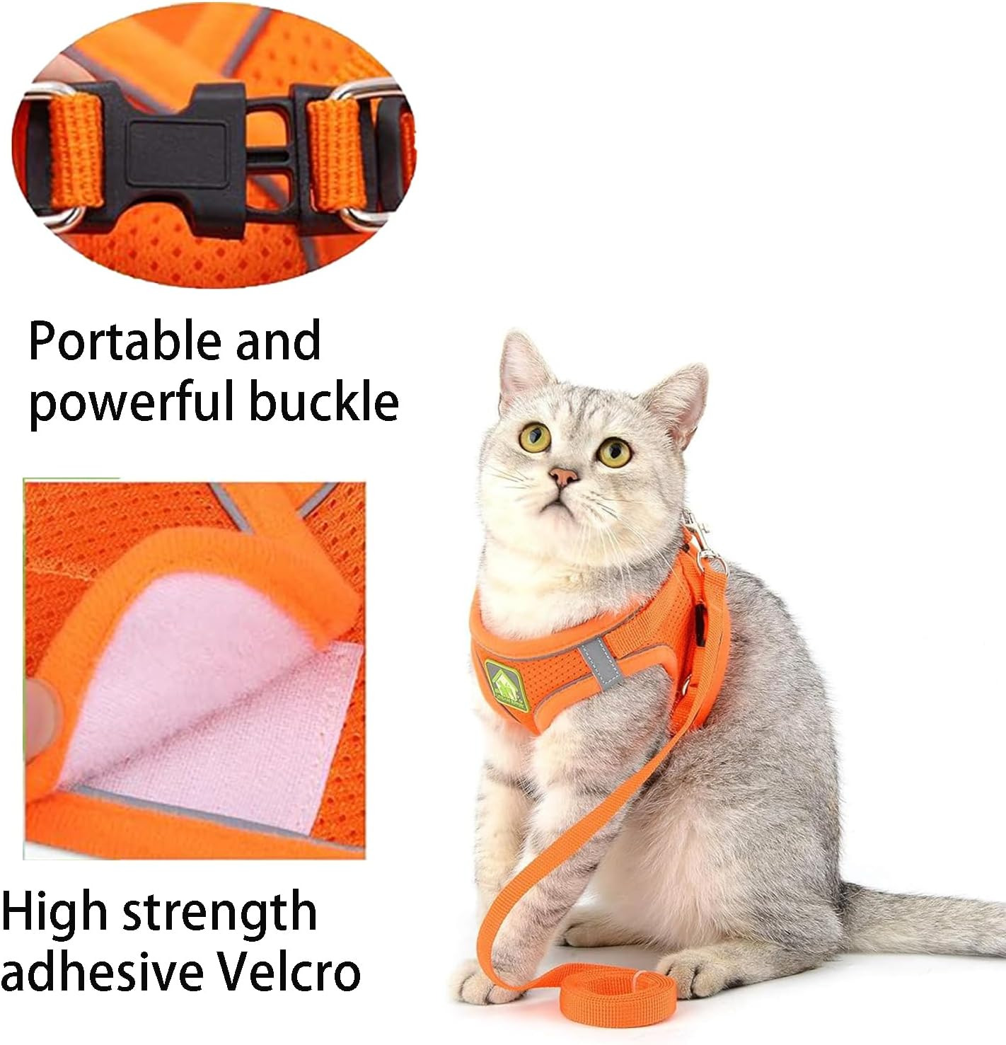 Cat Harness and Leash for Walking, Escape Proof Soft Adjustable Vest Harnesses for Cats,Breathable Reflective Strips Jacket,Strips and anti Lost Pendant(Orange XS)