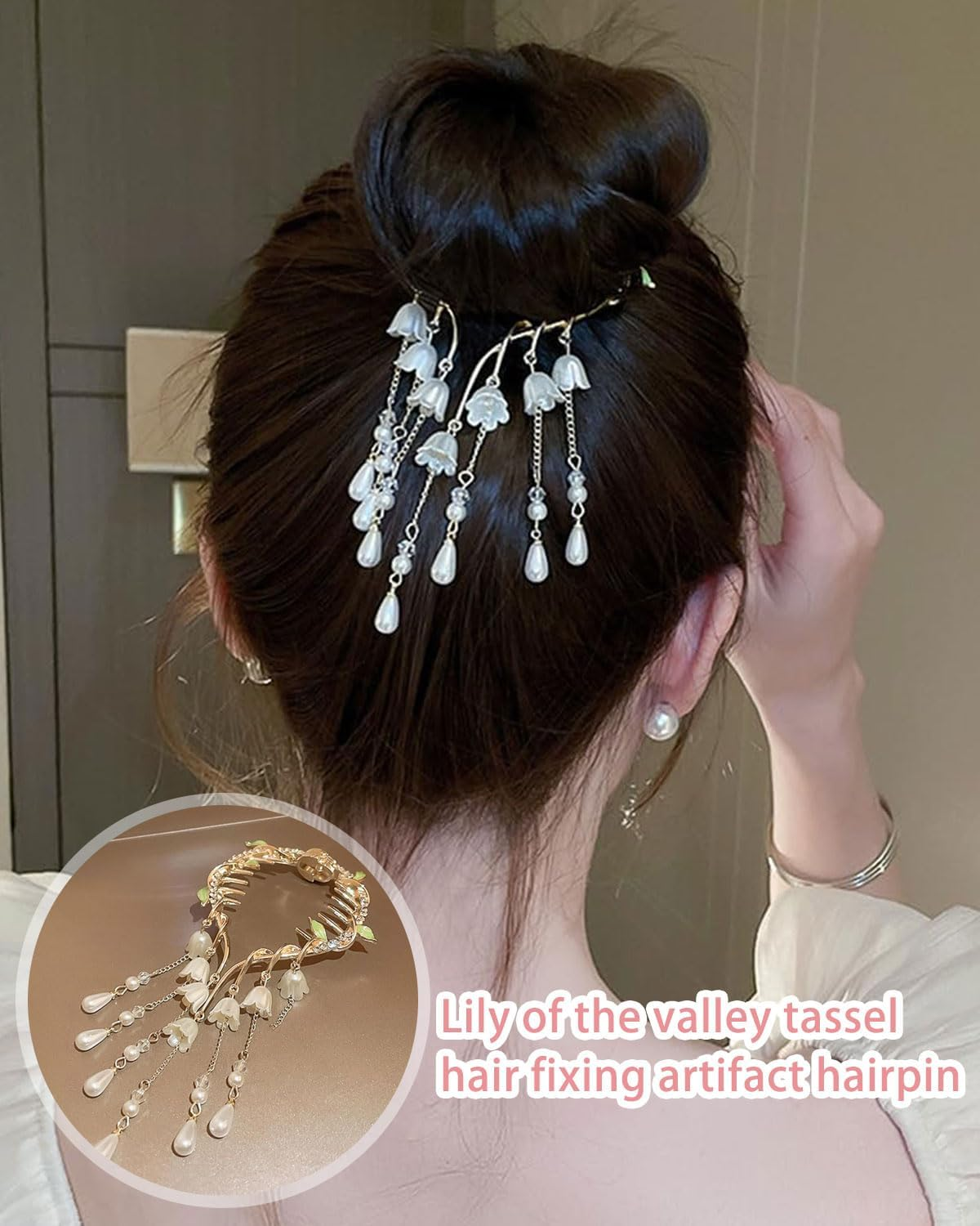 TPZORJX Women'S Hair Accessories, Hair Clip, Tassel Pill Hair Clips, Women'S Fashionable Elegant Hair Clip, Ponytail Buckle, Vintage Flowers, Beads, Hair Clips for Women, Girls, Hair Clip, Lily of The image number 4