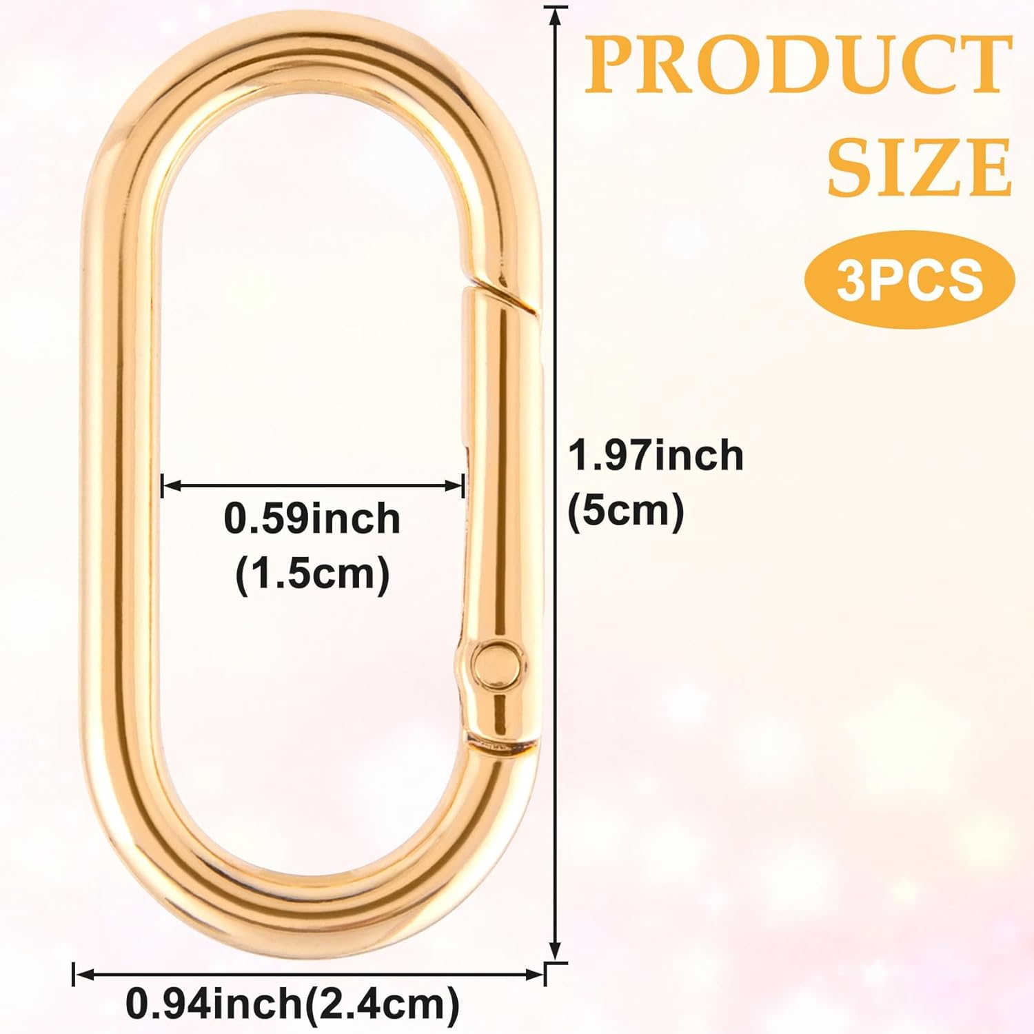 STSTR 3 PCS Oval Spring Ring Clips, Metal Keyring Purse Clip, Heavy Duty Opening O Ring Carabiner for Keychains, Buckle Clasp for Backpacks, Purse, Keys, Bag Strap (1.97 &times; 0.94 Inch), Light Gold - Black image number 4