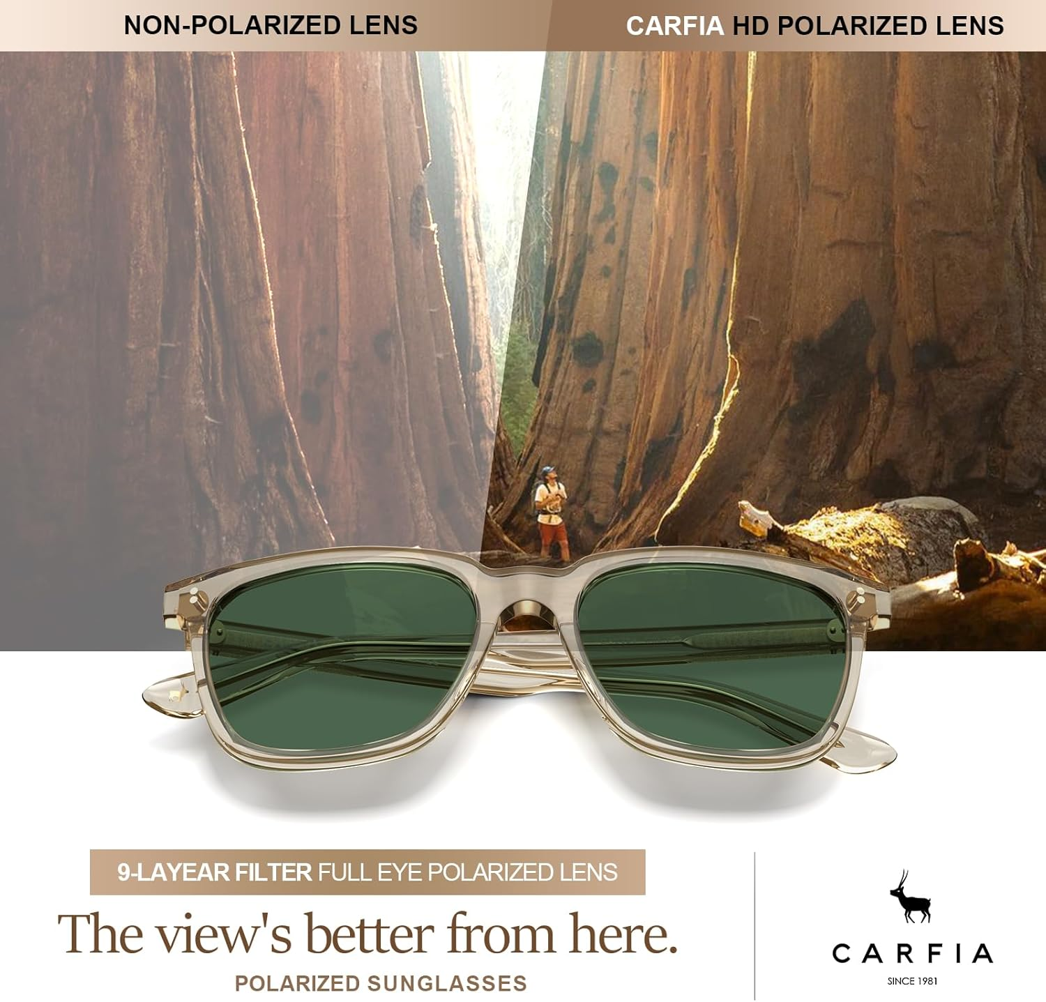 CARFIA Square Polarized Sunglasses for Men UV400 Protection Classic Retro Acetate Shades Driving Glasses - A4. Brown Lens image number 7