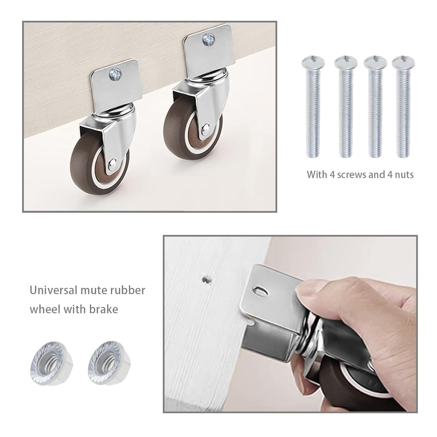 Emagtech 4PCS Swivel Castors with U-Shaped Bracket Caster with Brake for Furniture Flower Stands Loading Capacity 60Lbs per Wheel U-Clamp Inner Diameter 20Mm image number 2