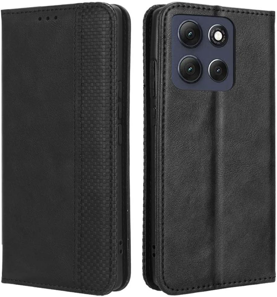 GOKEN Case for Motorola Moto G86 Power - Premium Synthetic Leather Wallet, Silicone Interior, Magnetic Flip with Card Holder, Foldable Kickstand, Full Protection -Black
