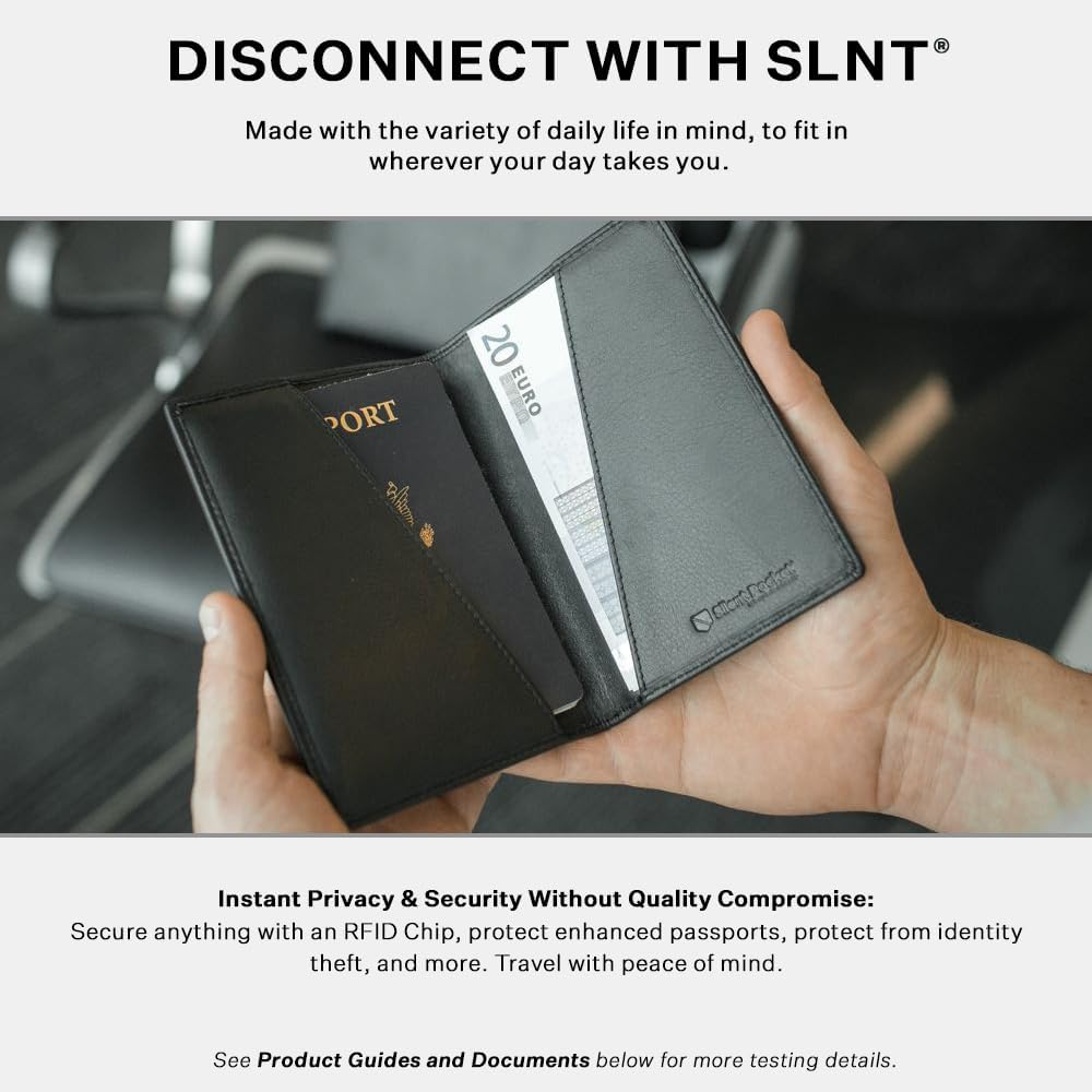 SLNT Leather RFID Blocking Passport Wallet - 4 Card Slots & Passport Slot, Clean, Sleek, Stylish, Minimal Design - for Travel, Prevents Hacking & Identity Theft (Simple Style, Black) image number 2