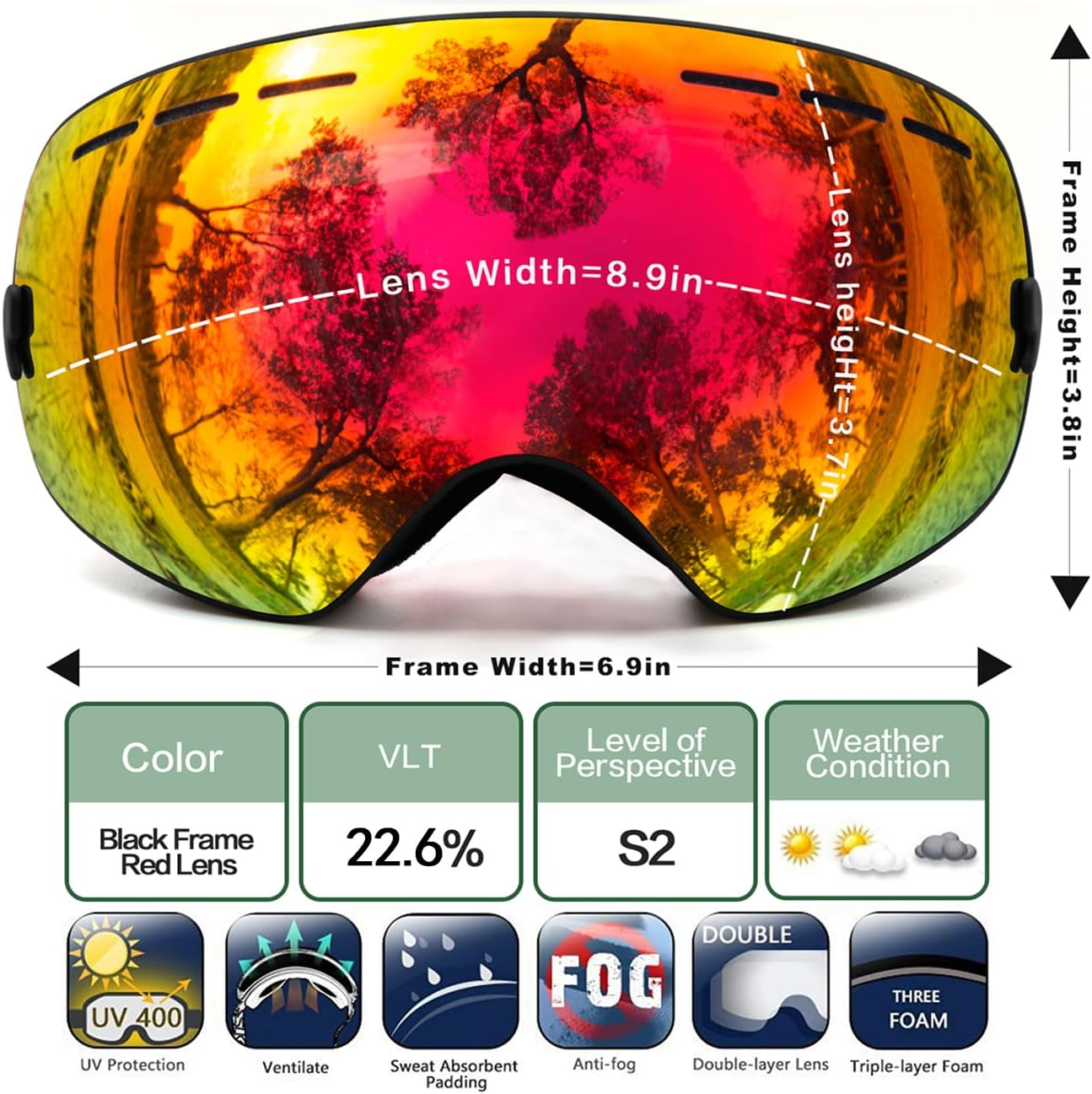 Juli Ski Goggles,Winter Snow Sports Snowboard Goggles with Anti-Fog UV Protection Interchangeable Spherical Dual Lens for Men Women & Youth Snowmobile Skiing Skating &hellip; image number 1