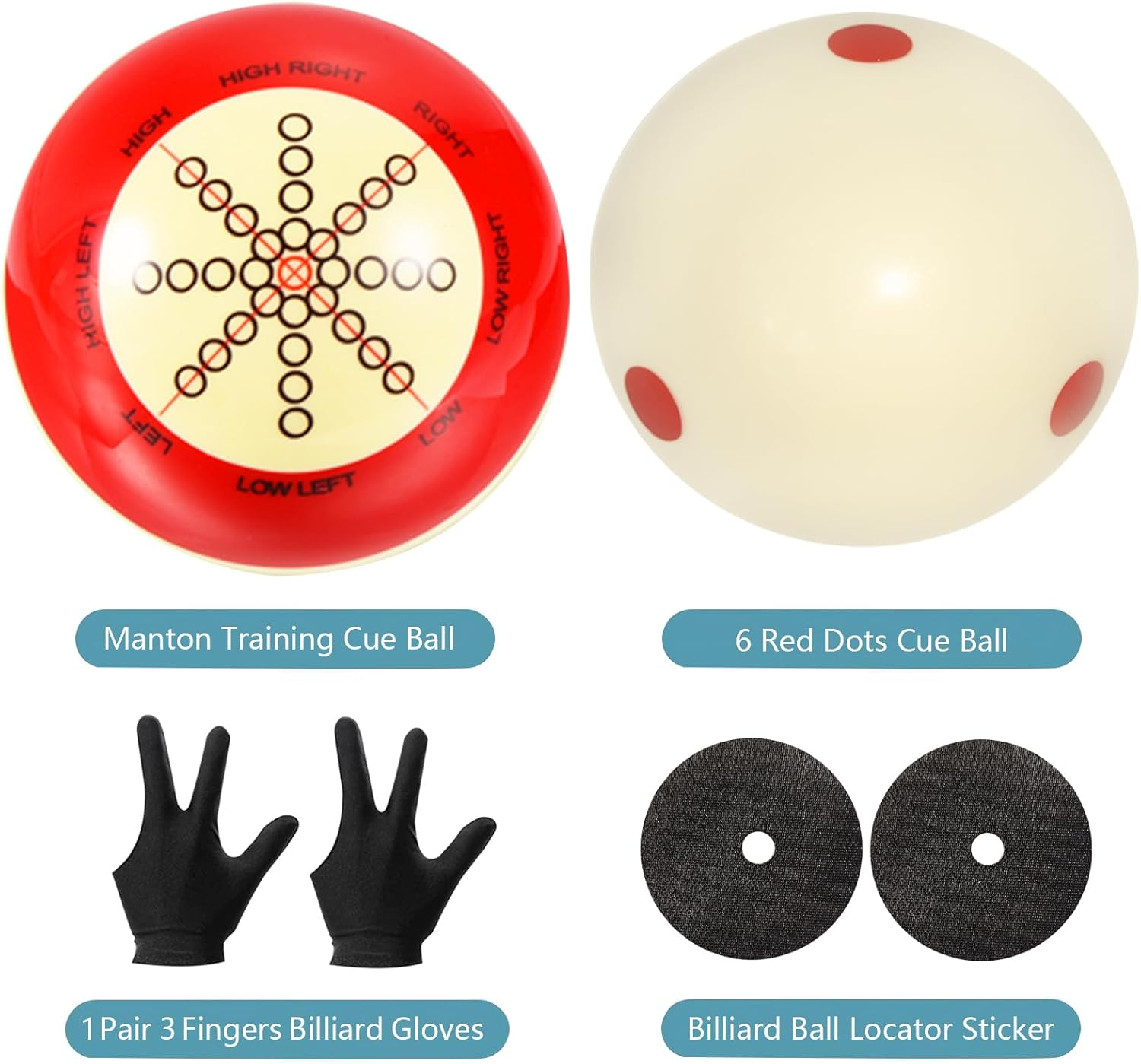 2 Pcs Billiard Training Cue Ball,Pool Cue Ball Practice with Dots,Inchluded Billiard Gloves,Pool Table Marker Dots,Billiard Balls Used in American Billiards Eight Balls image number 6