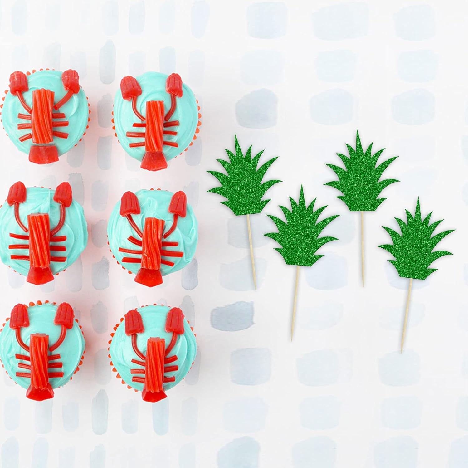 36Pcs Donut Toppers Green Pineapple Cupcake Toppers Green Glitter Pineapple Picks for Luau Bridal Shower Tropical Summer Party Cake Food Decoration Supplies - 36Pcs Pineapple image number 4