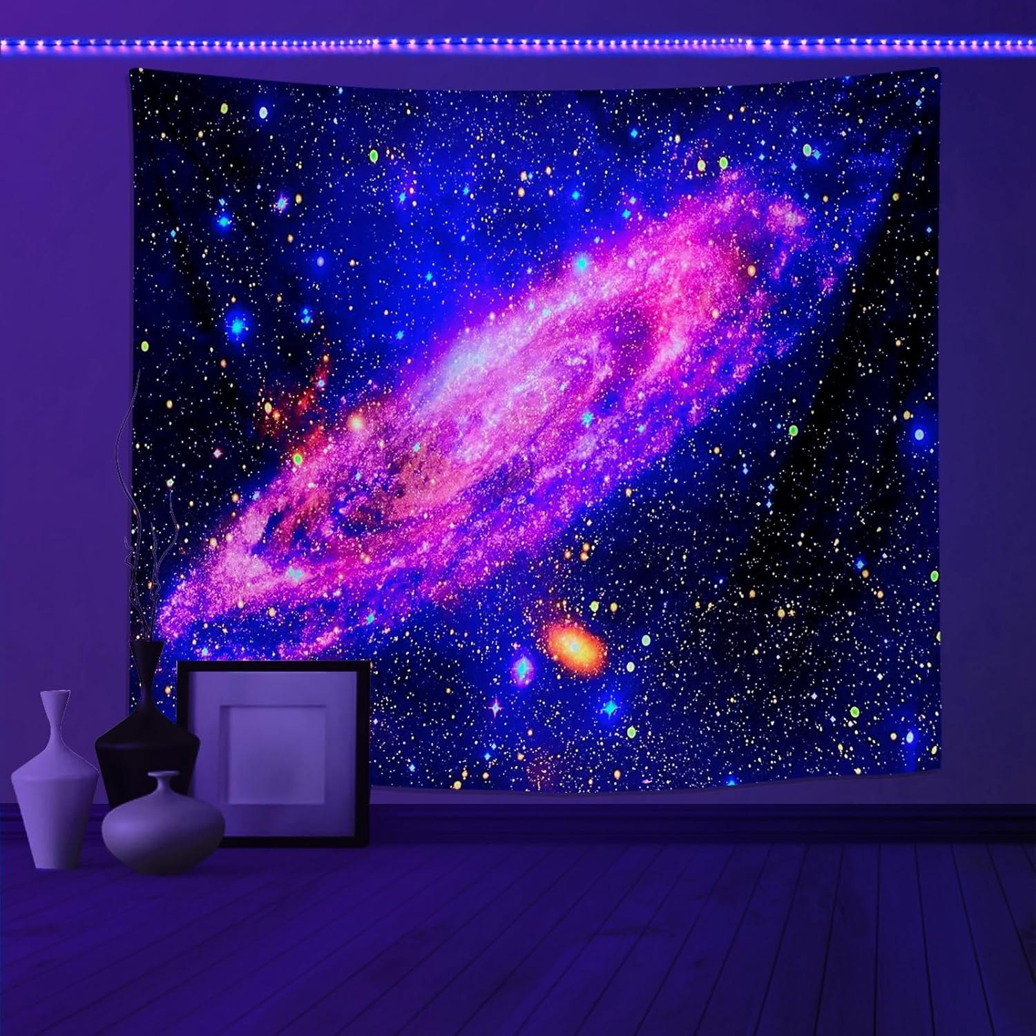 Psyhilar Blacklight Posters for Adults and Teens, Space Galaxy Backdrop UV Reactive, Black Light Tapestry for Boys Room (91 X 71 Inches) image number 3