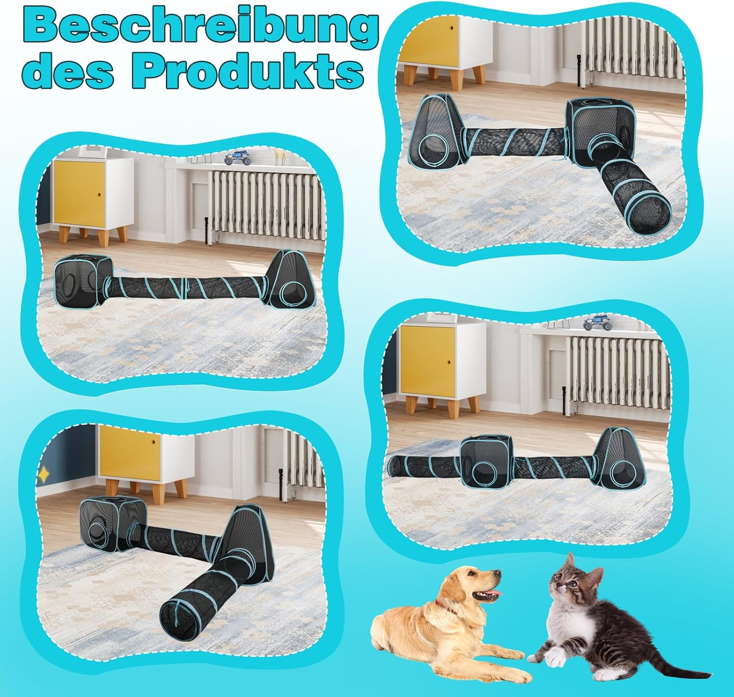 HYLYUN Outdoor Enclosure for Cats Cat Tunnel, Portable Mesh Tent Tunnel in Multiple Ways Play Tunnel 4-In-1 Cat Tent Suit Cat Playhouse Playground Outdoor House for Kitty Small Animals image number 2