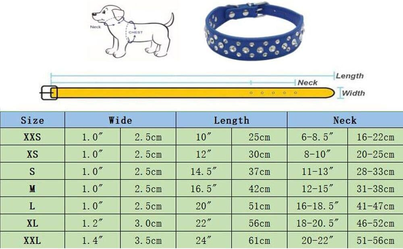 Dogs Kingdom 10"-24" Length Personalized Rhinestone Leather Bling Crystal Pet Dog Cat Collars for Small Medium Breeds Blue XXL image number 3