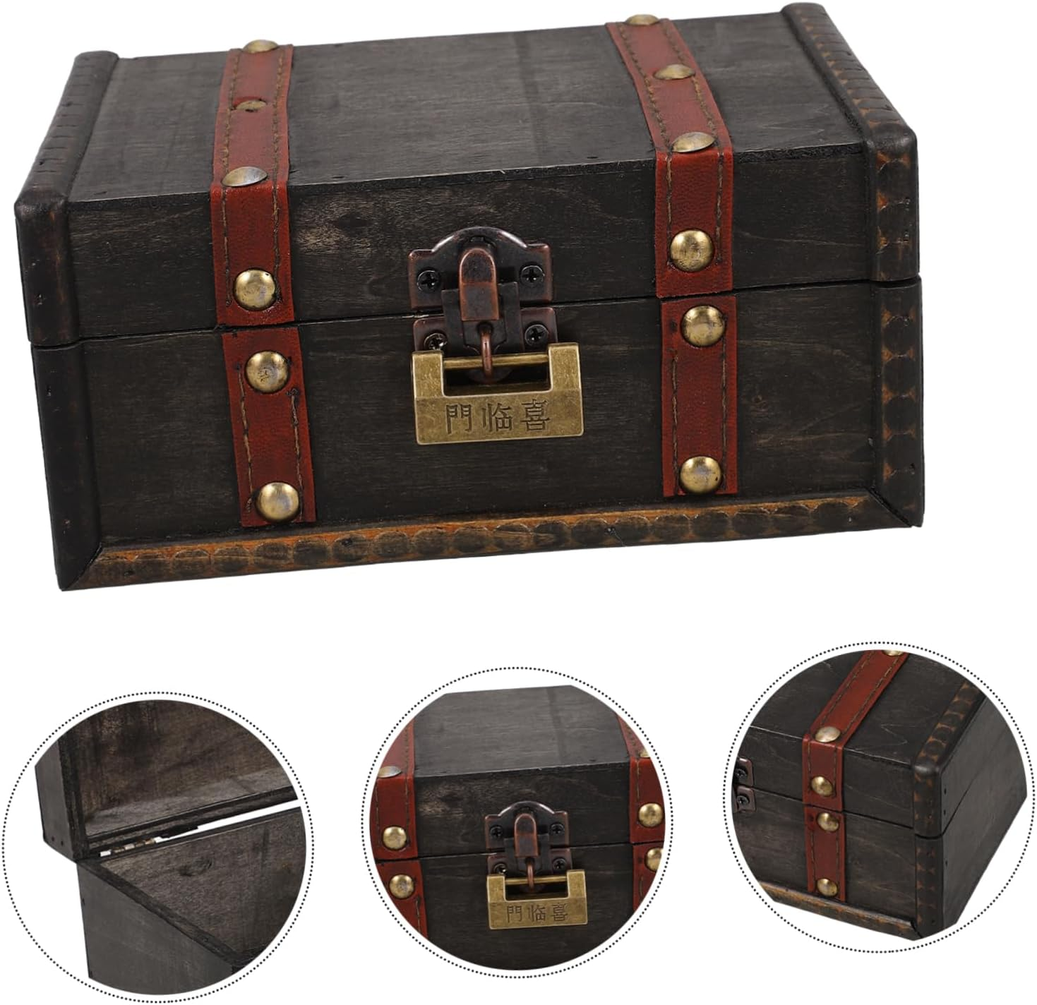 Timber Treasure Chest Vintage Decorative Storage Box Locking Lid for Jewelry image number 6