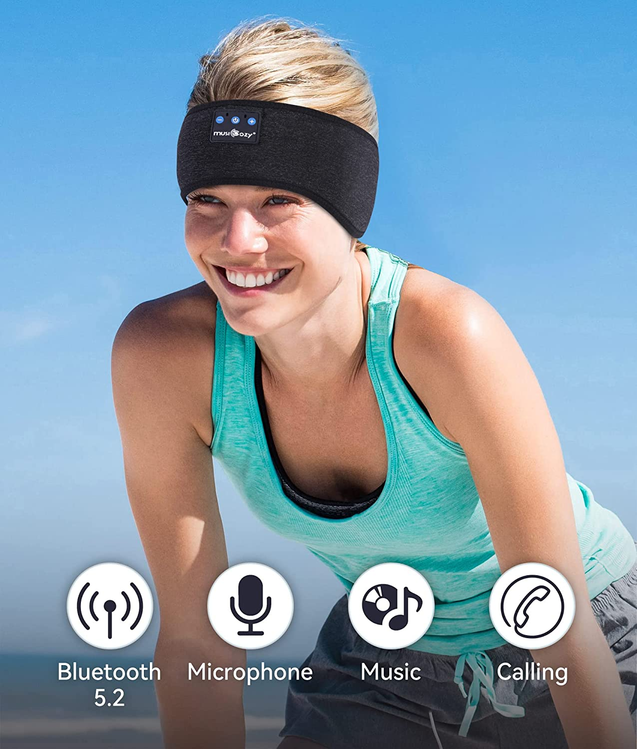 MUSICOZY Sleep Headphones Bluetooth Sports Headband, Wireless Music Headband Headphones, IPX6 Waterproof Headphones with Mic for Sleeping Workout Running Insomnia Side Sleepers Travel AMSR Yoga image number 3