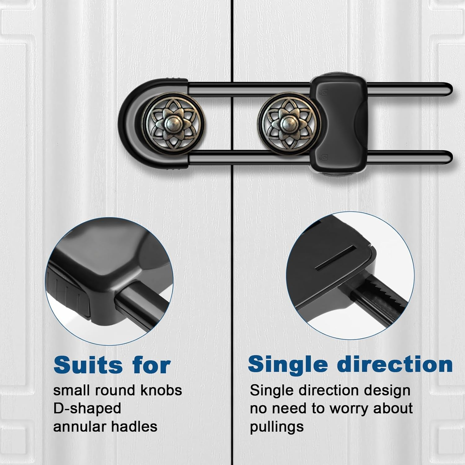 LLOOC Cabinet Locks for Babies,4 Pack U-Shaped Child Locks for Cabinets, Baby Proofing Cabinets, Child Proof Cabinet Latches,Child Safety Cabinet Locks with Adjustable (Black) image number 6