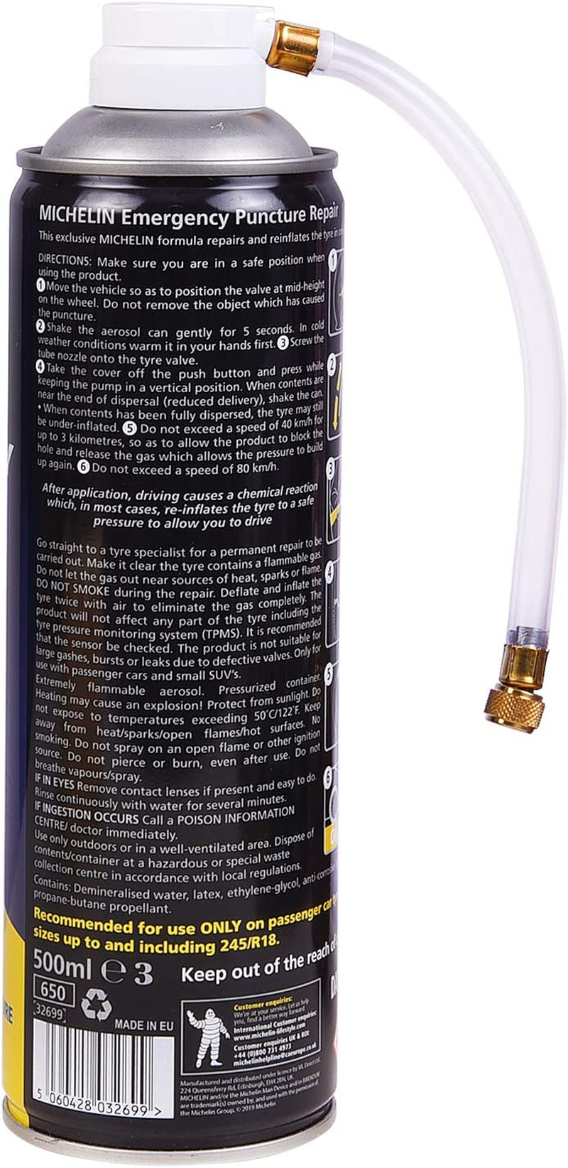 MICHELIN Emergency Puncture Repair - Immediate Repair, No Tools Required, Suitable for Tyres up to Size 245/45 R17, 500Ml (32699)