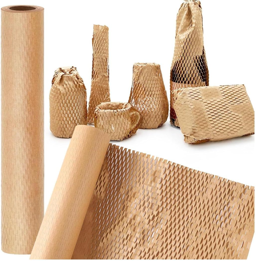 Idopick Honeycomb Packing Paper, 38Cmx30M Packing Paper Recycled Cushioning Wrap for Moving Shipping Packaging, Recyclable Moving Supplies Bubble Packing Wrap Protective Roll,Brown image number 5