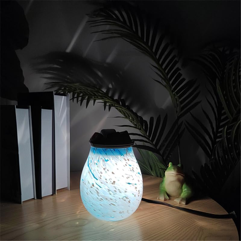 Glass Electric Essential Oil Warmer Electric Incense Wax Tart Burner with 7 Colors LED Changing Light Wax Melter Warmer Fragrance Night Light Aroma Decorative for Home Office Bedroom Living Room Gifts image number 2