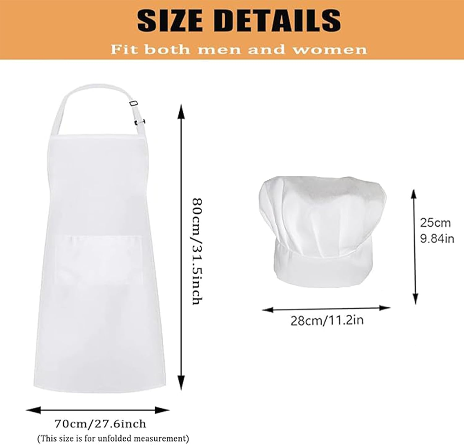 OJIOUI Chef Apron Hat Set for Women and Men, Adjustable Bib Apron with Pockets Costume Apron for Kitchen Cooking image number 2