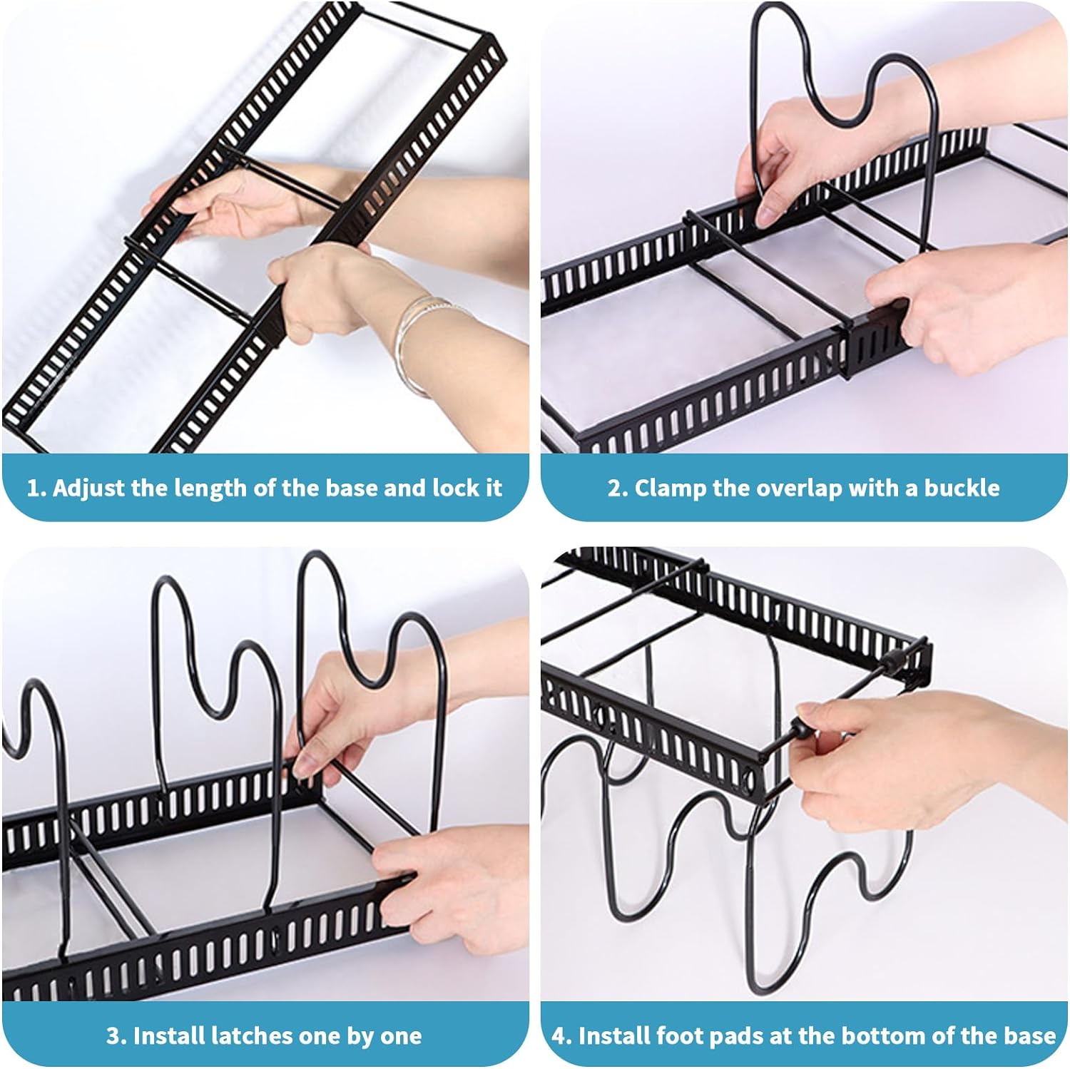 Expandable Pans Organizer Rack,10 Adjustable Compartments Pot Rack Organizer Bakeware Lid Organizer Rack Holder for Kitchen Cabinet Pantry Restaurant,Black image number 5