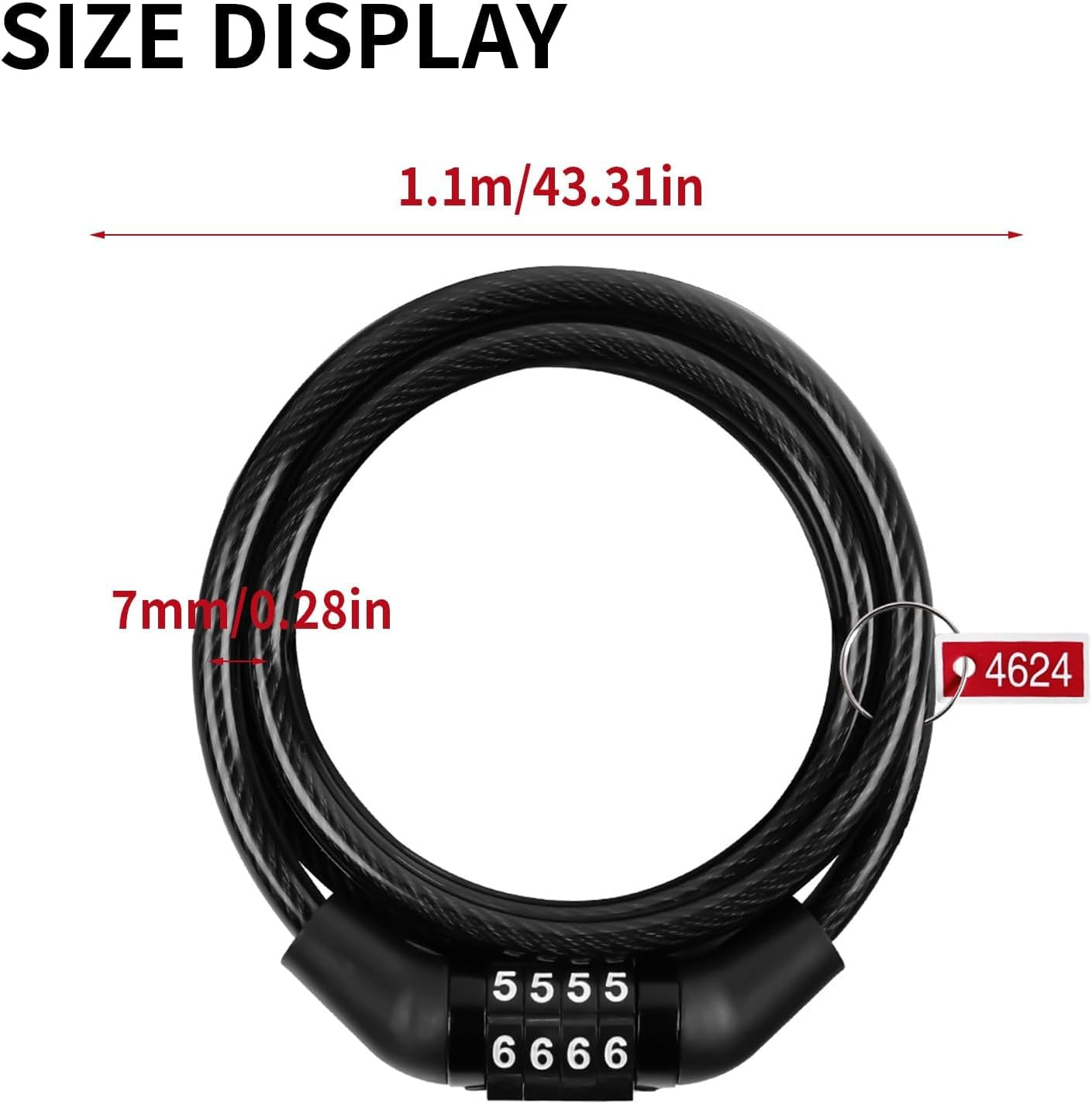 Cure Your Bike with a Keyless Combination Cable Lock, 4-Digit, Coiled Security Lock for Mountain Bikes, Road Bikes, Electric Bicycles, Scooter, Bike Lock image number 1