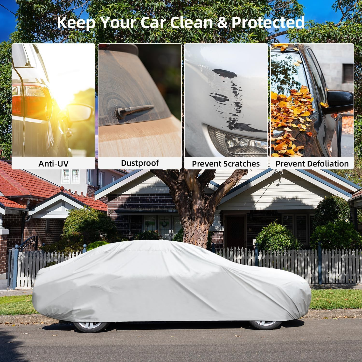 Car Cover Waterproof All Weather - PEVA Full Vehicle Covers for Automobiles - Full Exterior Covers - Winter Rain Sun SUV Sedan (M - 4.3 X 1.6 X 1.2 Meter) image number 4