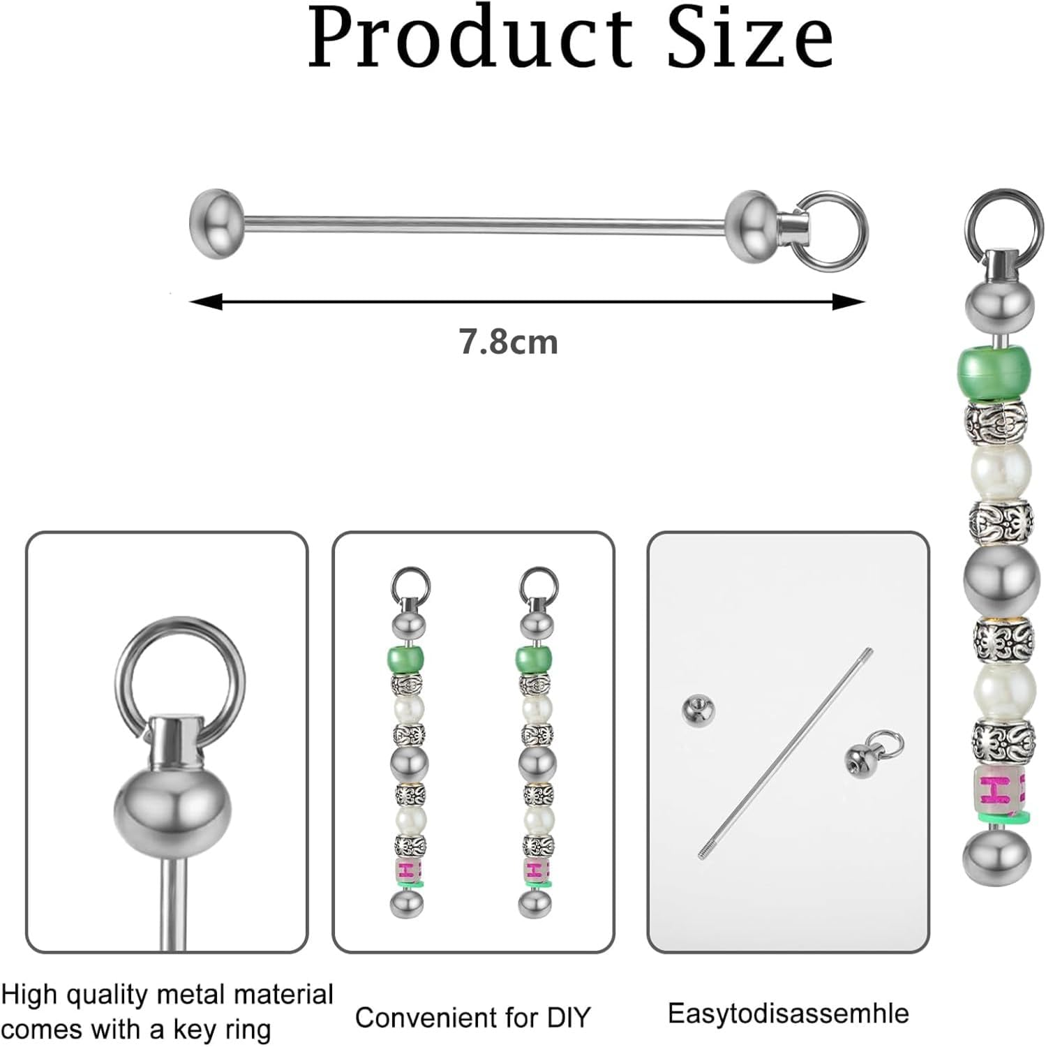 Blank Beadable Keychain Bars Metal Bead Keychain Bar Link Detachable Key Chain for DIY Craft Making Gift Accessories(10Pcs) image number 2