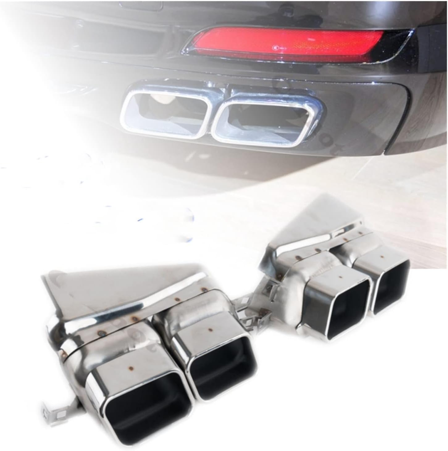 Muffler Square Style Rear Exhaust Muffler Tip Pipe Tail Air Outlet Vent Exhause Tailpipe Compatible with BMW 7S F02 to 760 304 2010-2015 image number 2