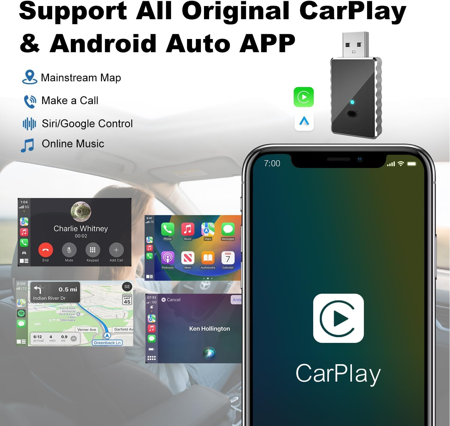 2 in 1 Wireless Carplay Adapter for Iphone & Android Auto, Convert Wired to Wireless Carplay Adapter with USB-A to USB-C, Mini Car Play Dongle Plug & Play, Stable Control & No Delay image number 6