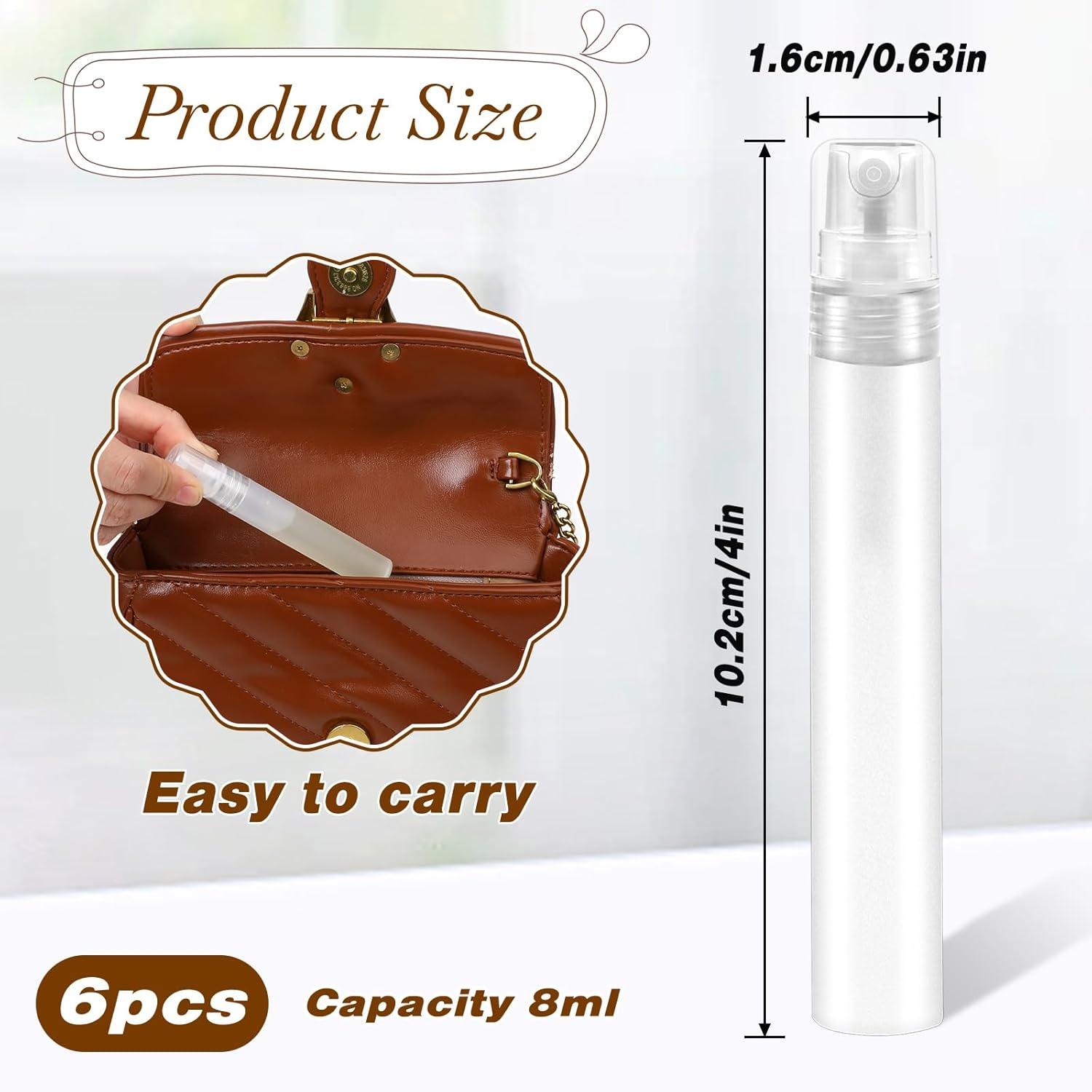 Mozeat Lens Pack of 6 Plastic Perfume Refillable 8 Ml Perfume Atomiser Mini Spray Bottle Portable Empty Perfume Sample Bottles for Travel Going Out image number 5