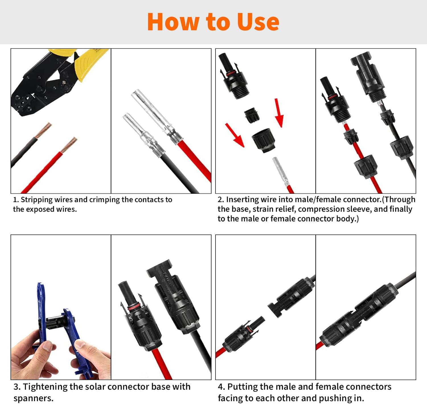 MAEZOE 10 Pairs Solar Connectors with 2 Spanners, Solar Panel Cable Connectors Male/Female Waterproof IP67, MC4 1000V 30A Connecters image number 3