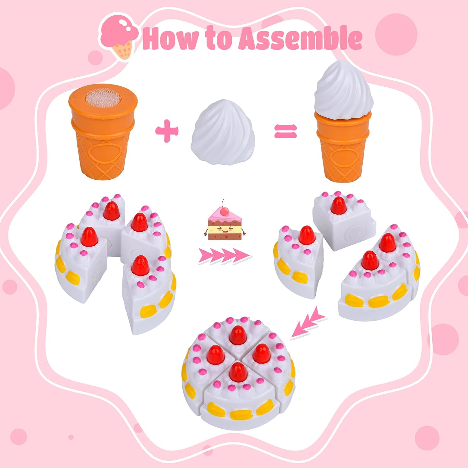 Pretend Food Set for Kids, 21PCS Dessert Toys with Cake, Ice Cream, Cookies & More, Perfect for Toddler Girls Aged 3 and Above