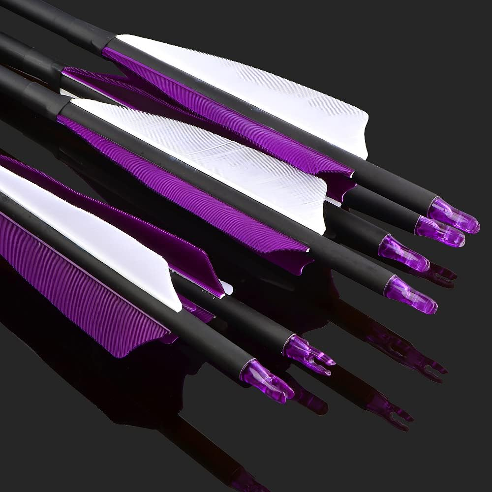 ZSHJGJR 30 Inch Archery Carbon Arrows Hunting Arrows with 4&rdquo; Turkey Feather Targeting Practice Arrows Spine 500 for Compound & Recurve & Traditional Bow 6/12Pcs - 12 X Green Arrows image number 6