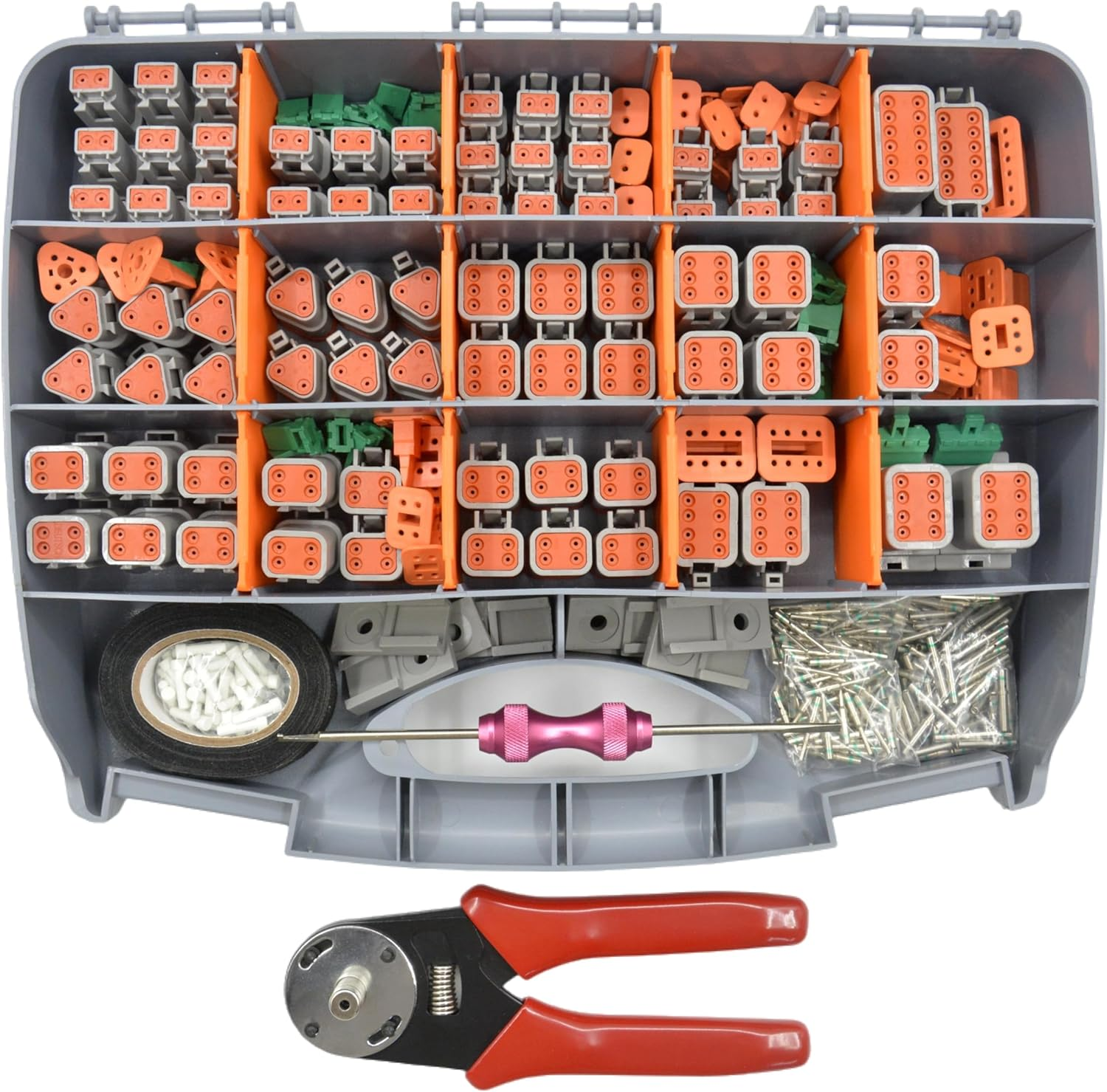 482 PCS DT Deustch Connector Kit, 2 3 4 6 8 12 Pin Waterproof Automotive Electrical Connectors, Including Deutsch Crimping Tool, Removal Tool, 16# Solid Contacts image number 4