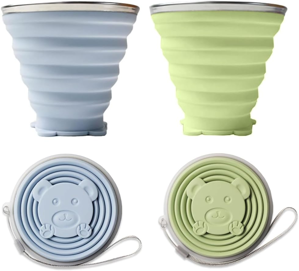 Foldable Cup, Pack of 2 Folding Cups, Silicone, Foldable Travel Mug, Foldable Silicone Cup with Lid, Reusable for Picnics, Camping, Outdoor, Hiking, Travel, 270 Ml, Sky Blue, Matcha Green image number 2