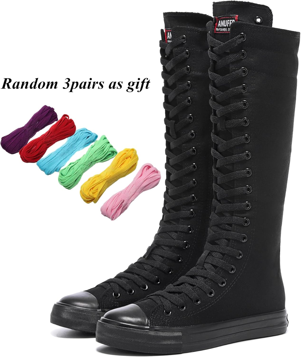 Rismart Women'S Canvas Sneakers Knee Length High Top Side Zip School Cheergirls Long Boots image number 5