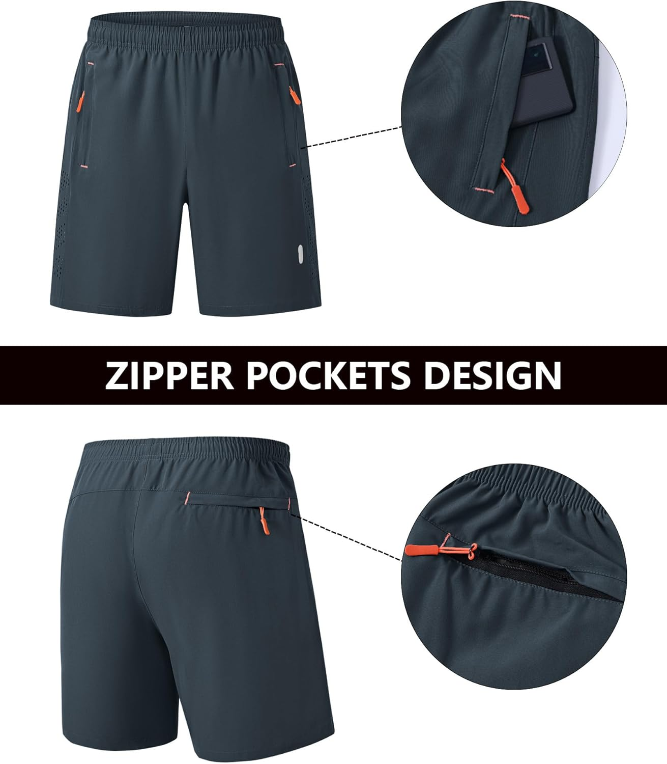 RBYEKP 2 Pack Men'S Sport Shorts Pack Zip Pockets Gym Training Jogging Shorts for Men Athletic Lightweight Elastic Waist image number 5