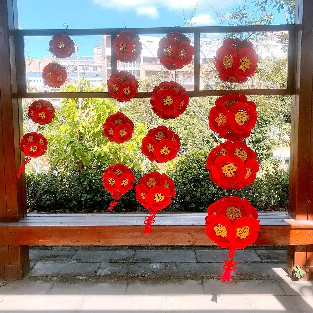 LOVENVOY Hydrangea Palace Lantern 2PCS Chinese New Year Decorations for Party Wedding Supplies Spring Festival Decorations Mid-Autumn Moon Festival Wedding Party Room Ornaments Gilt Red Lanterns image number 5