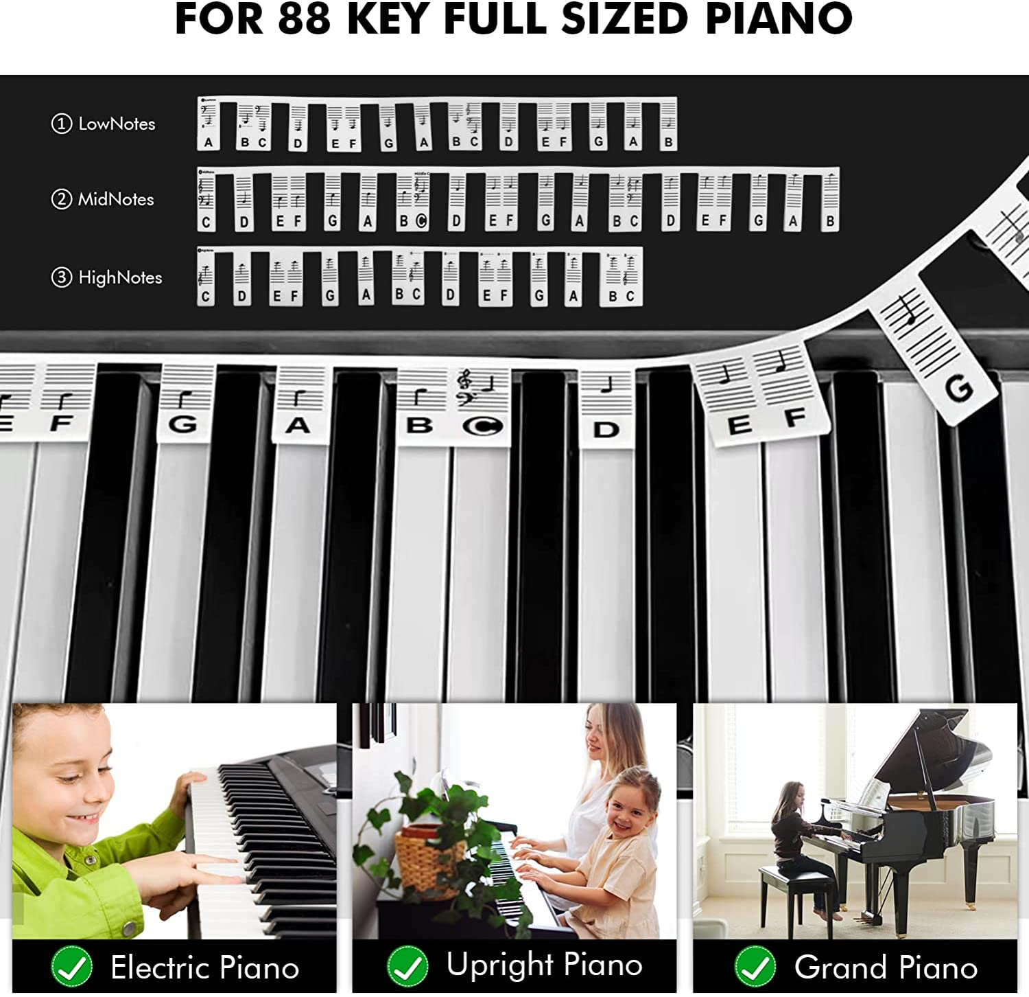 Removable Piano Keyboard Note Labels, Reusable Piano Notes Silicone Strips 88-Key Piano Music Notes Letter Label Guide without Stickers, a Great Learning Tool for Beginner Piano Player of All Ages image number 1