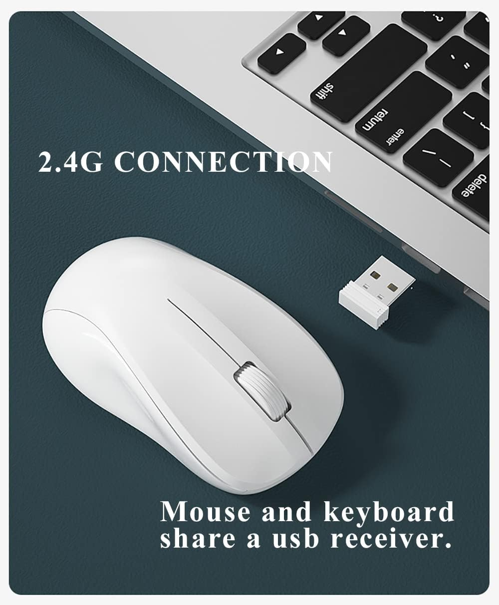 Compact Keyboard Mouse Combo,Jieruideng 79-Key Retro Mini Cute Computer Keyboard 2.4G USB Wireless and Silent Mice Set for Laptop Desktop PC Ipad (White) - Pink image number 2