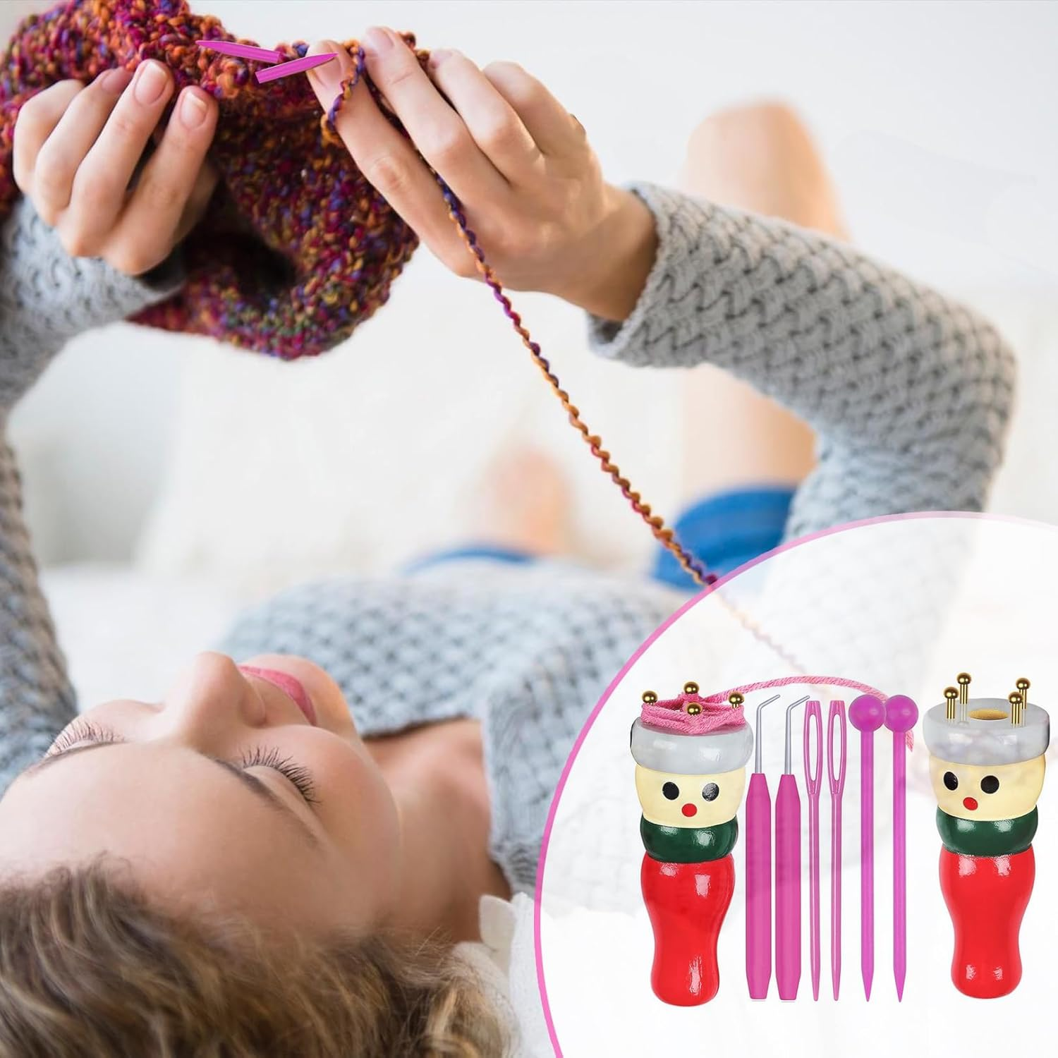 LIAMGUS 2 Pack French Knitting Dolly Set, French Knitting Doll Knitting Dolly Set, Beginners Knitting Kit for Beginners to Learn to Make Favorite Items like Cushions Scarves Headbands Hats Socks