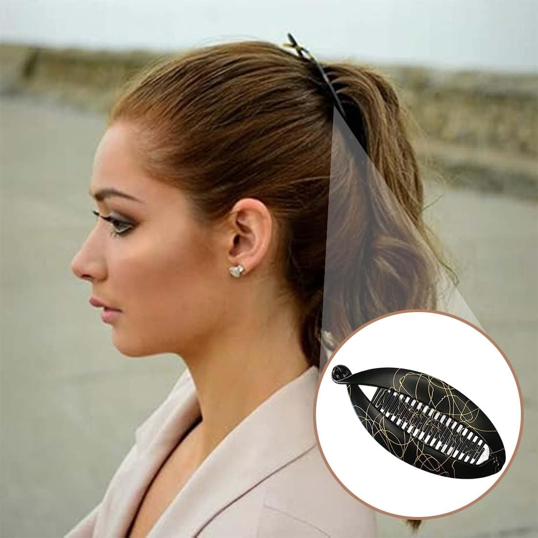 XUZOPIM Pack of 3 Banana Clips Vintage Fishtail Hair Clips Banana Hair Clips Flexible Hair Clips for Thick Hair Ideal for Ponytail and Updo Hairstyles for Women Long Curly and Straight Hair