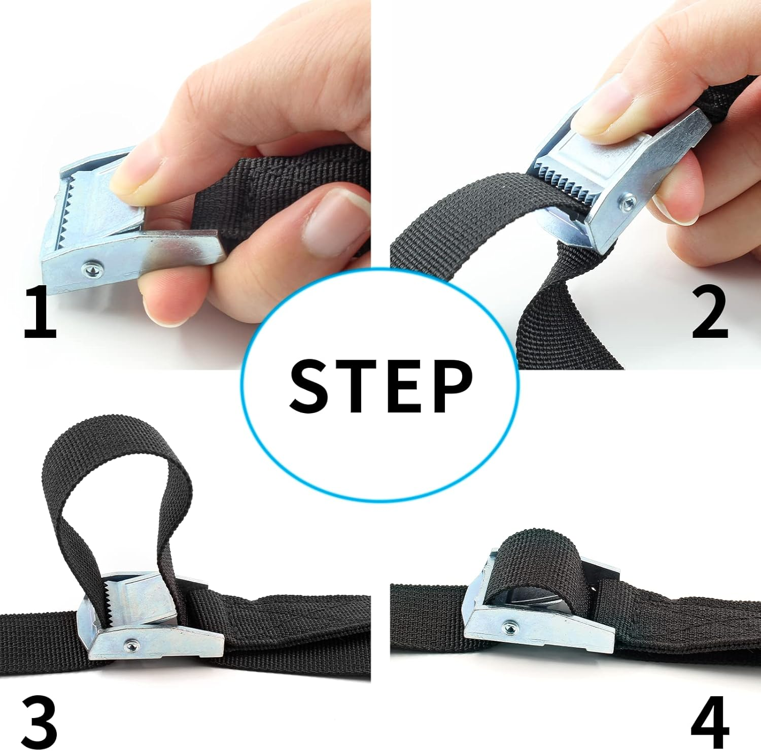 Uenhoy 4 Pack 3.28Ft (1M) Cam Buckle Tie down Straps Heavy Duty Lashing Straps Black Nylon Tie-Down Straps with Lock Buckle, up to 600Lbs, 3.28' X 1" image number 4