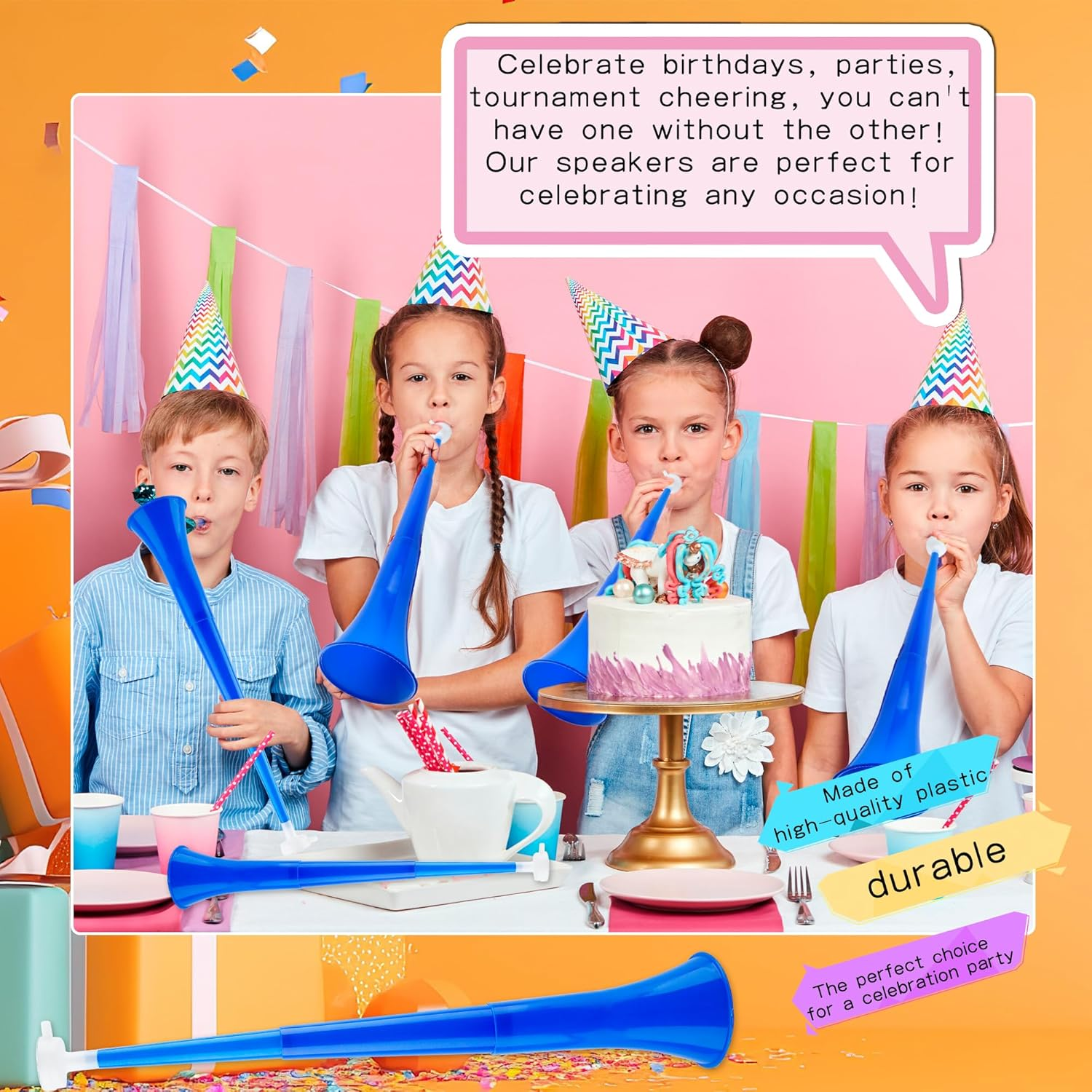 Hoarost 12 Pcs 24 Inch Collapsible Stadium Horn Vuvuzela Plastic Collapsible Cheering Trumpets Noisemakers Cheer Horn Blow Horn for Sporting Events Football Carnival Party Favors (Color Set 2) image number 3