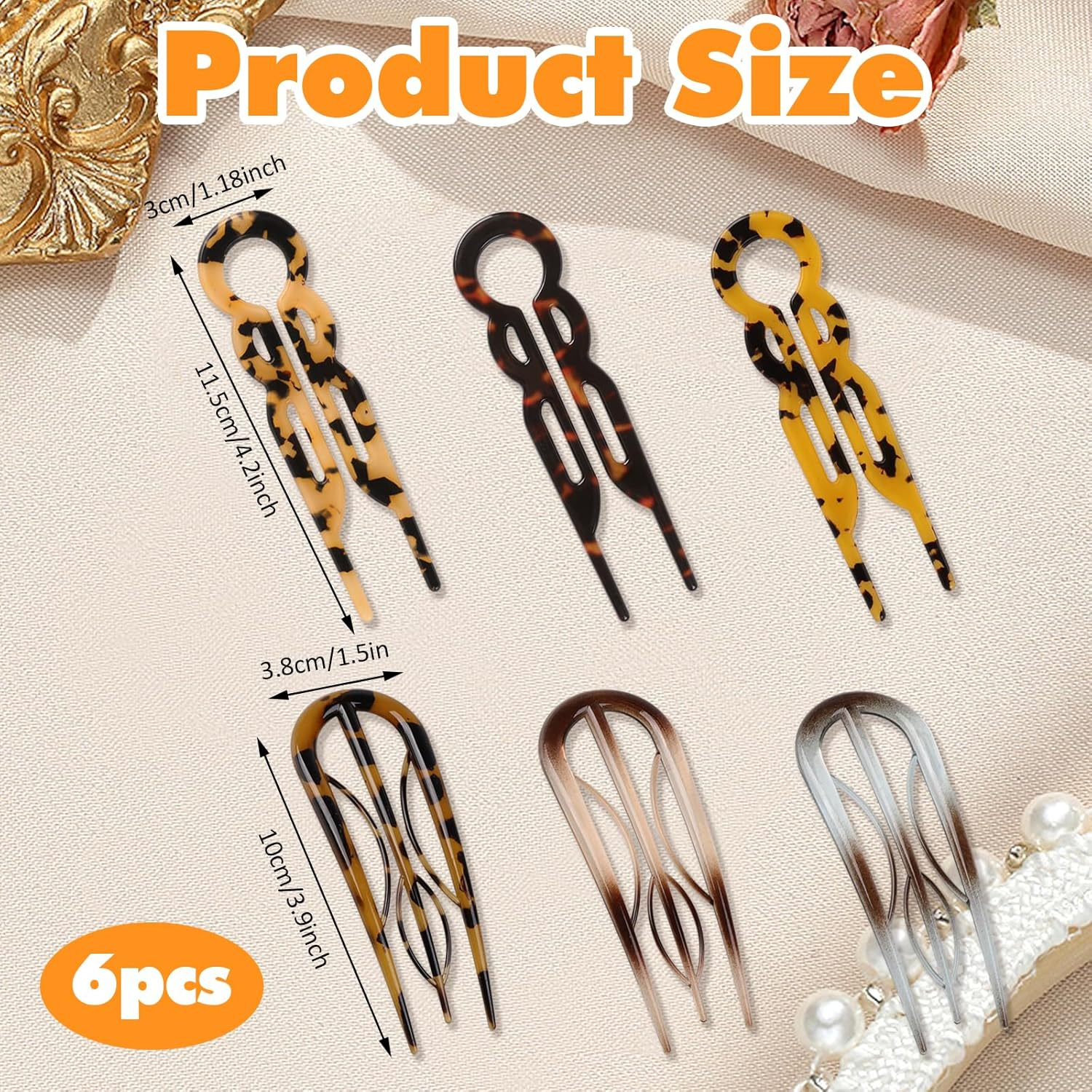 6PCS French Hair Pin for Women U-Shaped French Pin Flat Hair Styling Pins for Updos Chignons and French Twists Elegant Hair Clips for Women All Hair Types Accessories