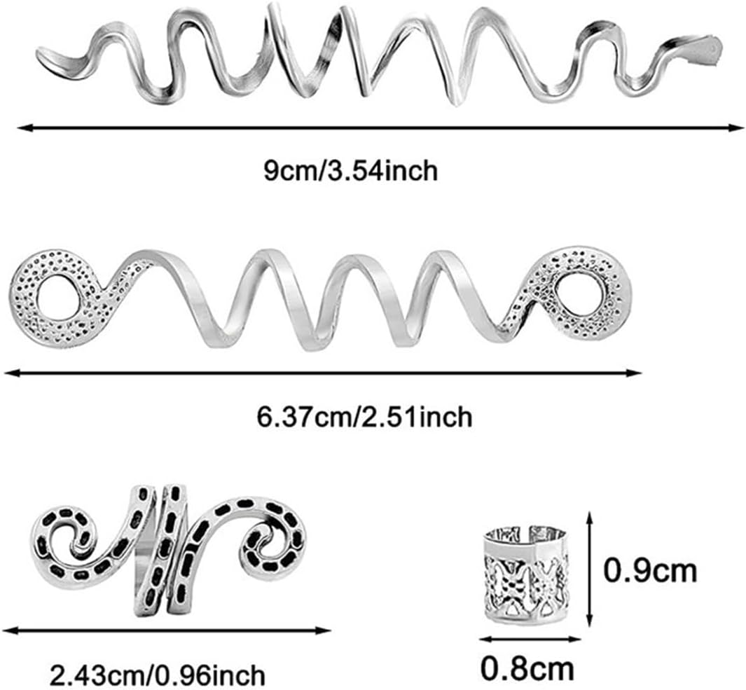 SIRLOMU Pack of 28 Dreadlocks Jewellery, Adjustable Metal Cuffs, Hair Spiral Clips, Dreadlocks Beads, Braiding Hair Jewellery, Suitable for Men and Women (Silver) image number 4