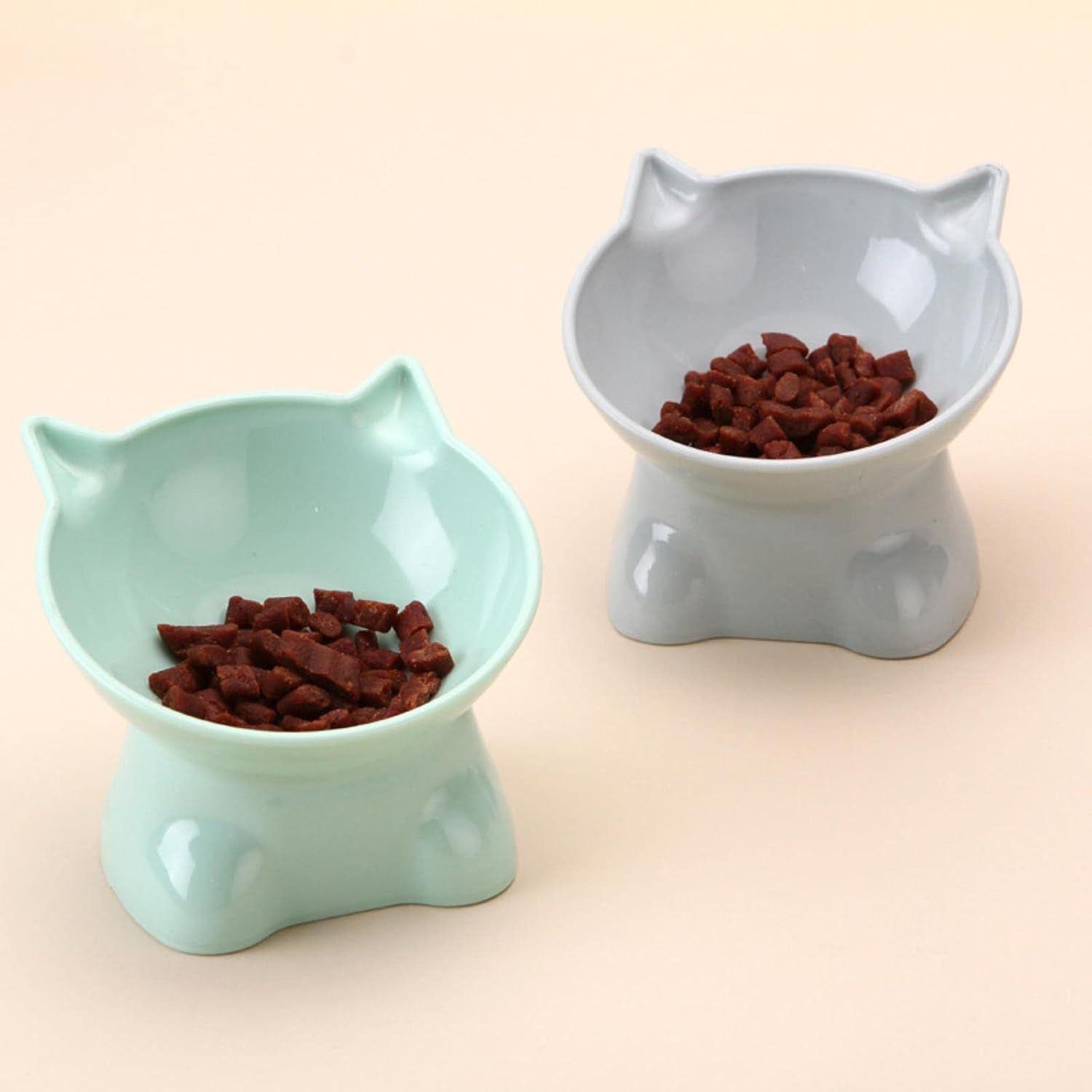Scandinavian Style Pet Bowl to Protect the Cervical Vertebrae Kneeling High Cat Bowl Plastic Double Ear Slant Mouth Cat Food Bowl Dog Bowl-Blue Gray image number 4