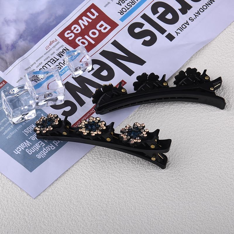 Rhinestone Braided Hair Clips for Styling Hair Accessories for Girls Women Elegant Braiding Hair Clips Barrette Shiny Duck Billed Hair Clips for Women Crystal Stone Braided Hair Barrettes Clip image number 5