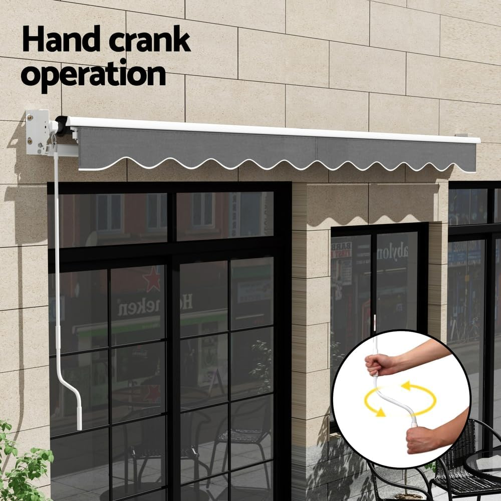 Instahut Folding Arm Awning, 4.5M X 3M Pearl Grey Retractable Blinds Outdoor Patio Terrace Garden Window Sunshade Canopy Manual Hand Crank Adjustable Angles Aluminium Frame Waterproof Grey image number 2
